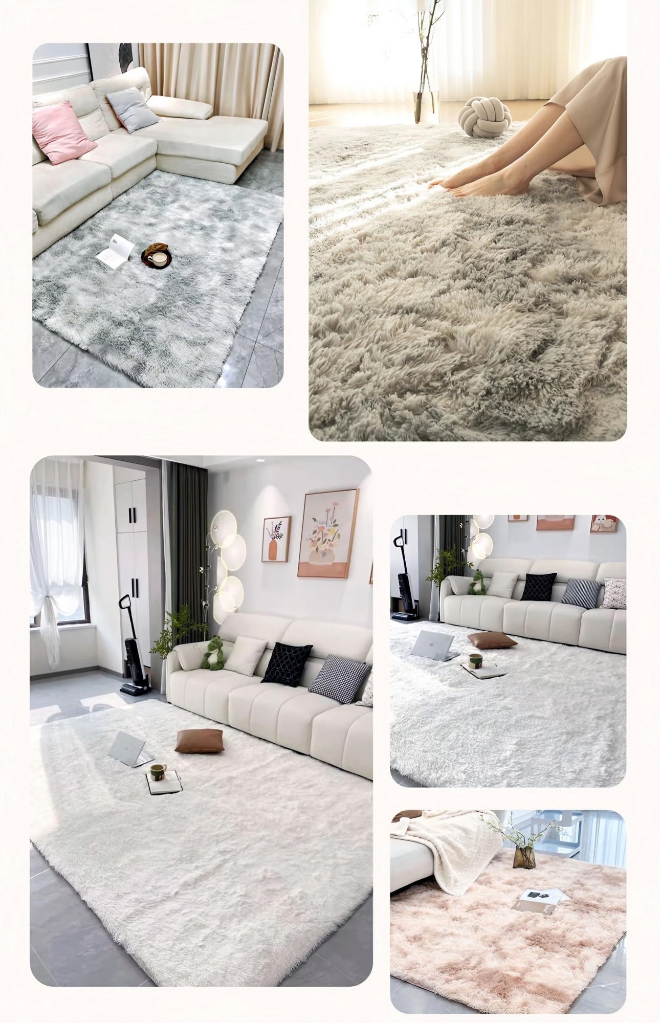 Tapis Salon à Poils Longs Shaggy, Moelleux et Doux, Tapis Moderne Antidérapant pour Chambre, Couloir, Lavable, Grand Tapis de Décoration Intérieure(P,160 x 230 cm)