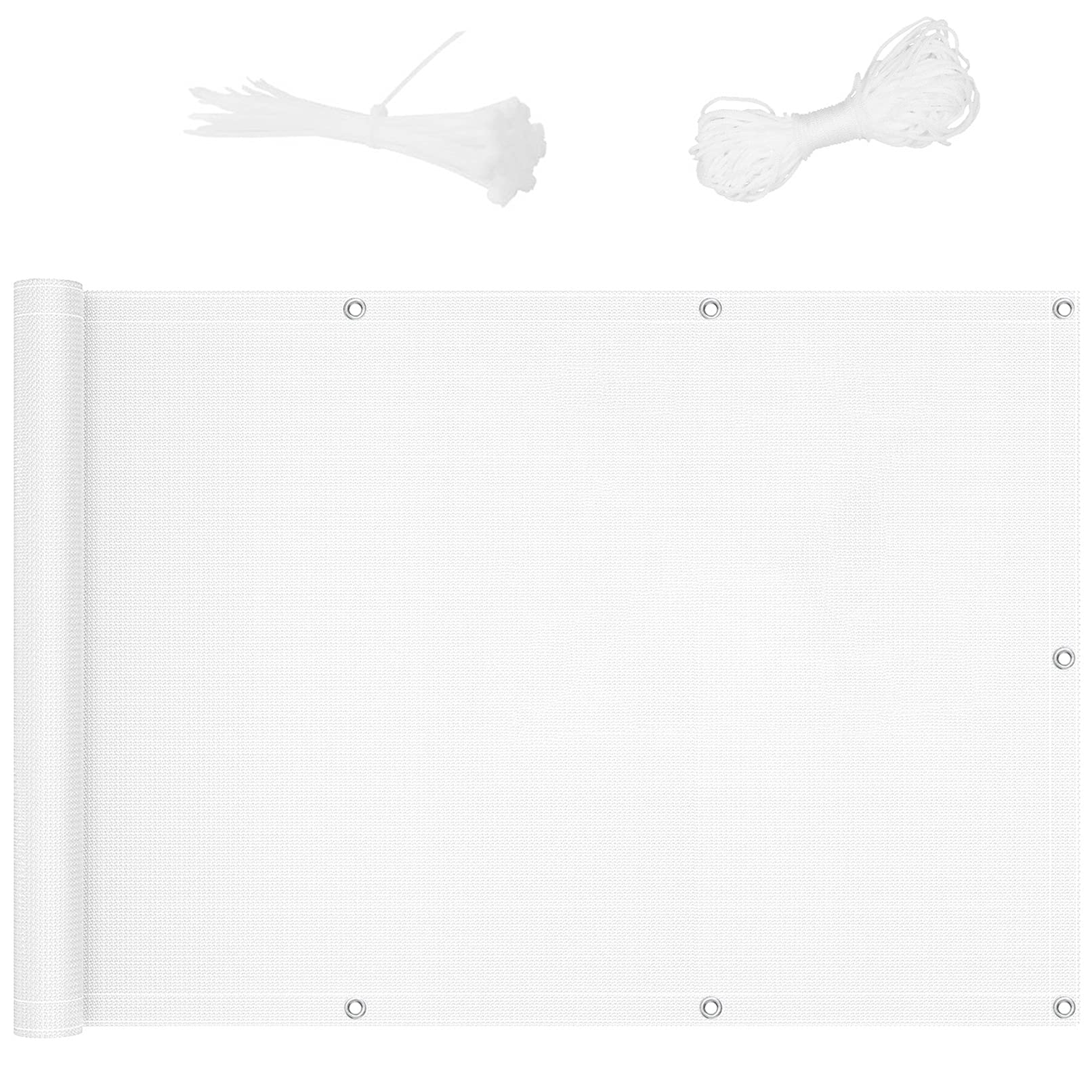 Balcony Privacy Protective Screens 1.1x7m Balcony Screen Balcony Shield Fence HDPE Weather-Resistant with Eyelets and Cord and Cable Ties Attached for Yard Lawn Pergola Decking Pool Patio, White — image 1