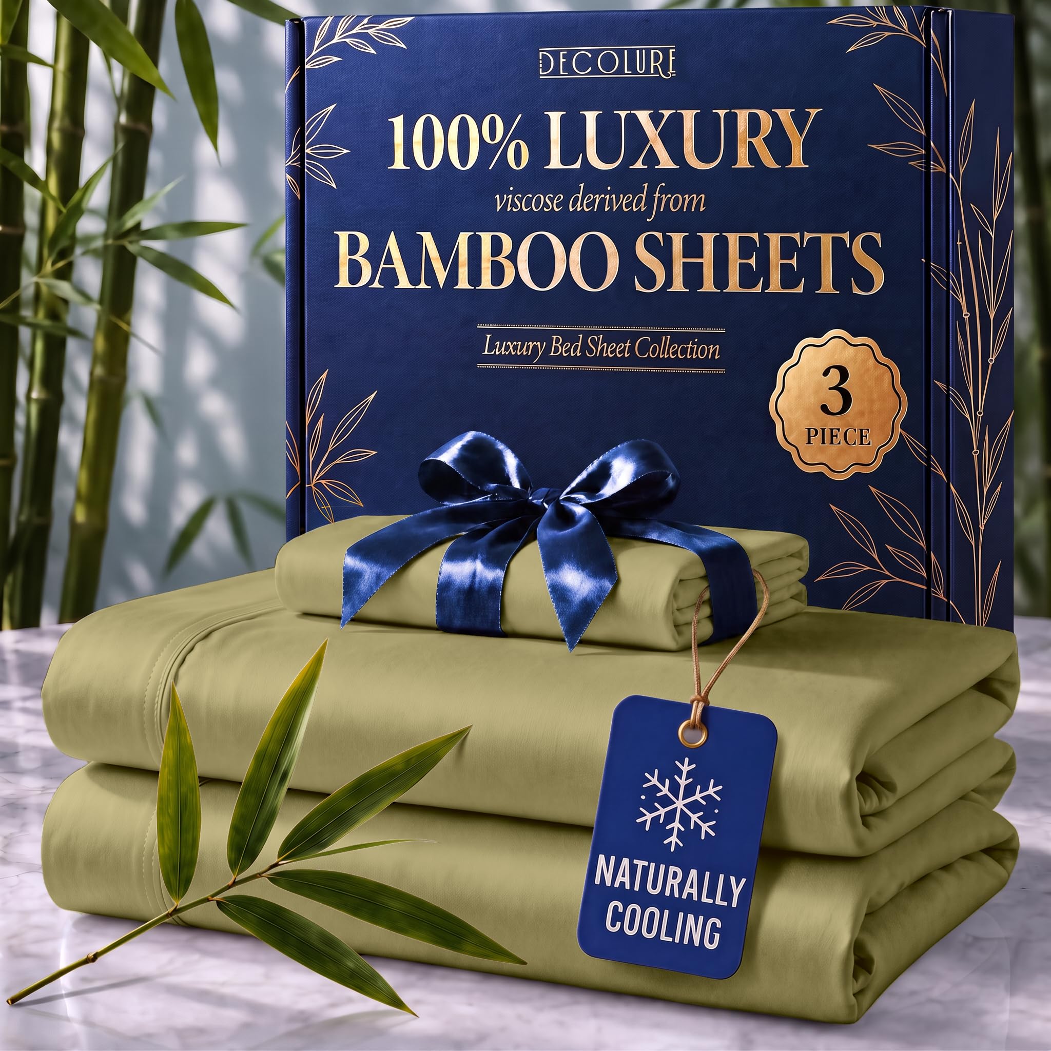 DECOLURE 100% Viscose Derived from Bamboo Sheets Twin Size | 3 Pc Bed Set
