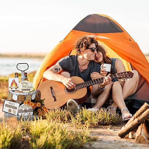 Miniatura 7 de Bucherry Juego de 10 piezas de decoración de bandejas escalonadas para campamento, granja, madera, letrero de madera, decoración de fiesta, centro