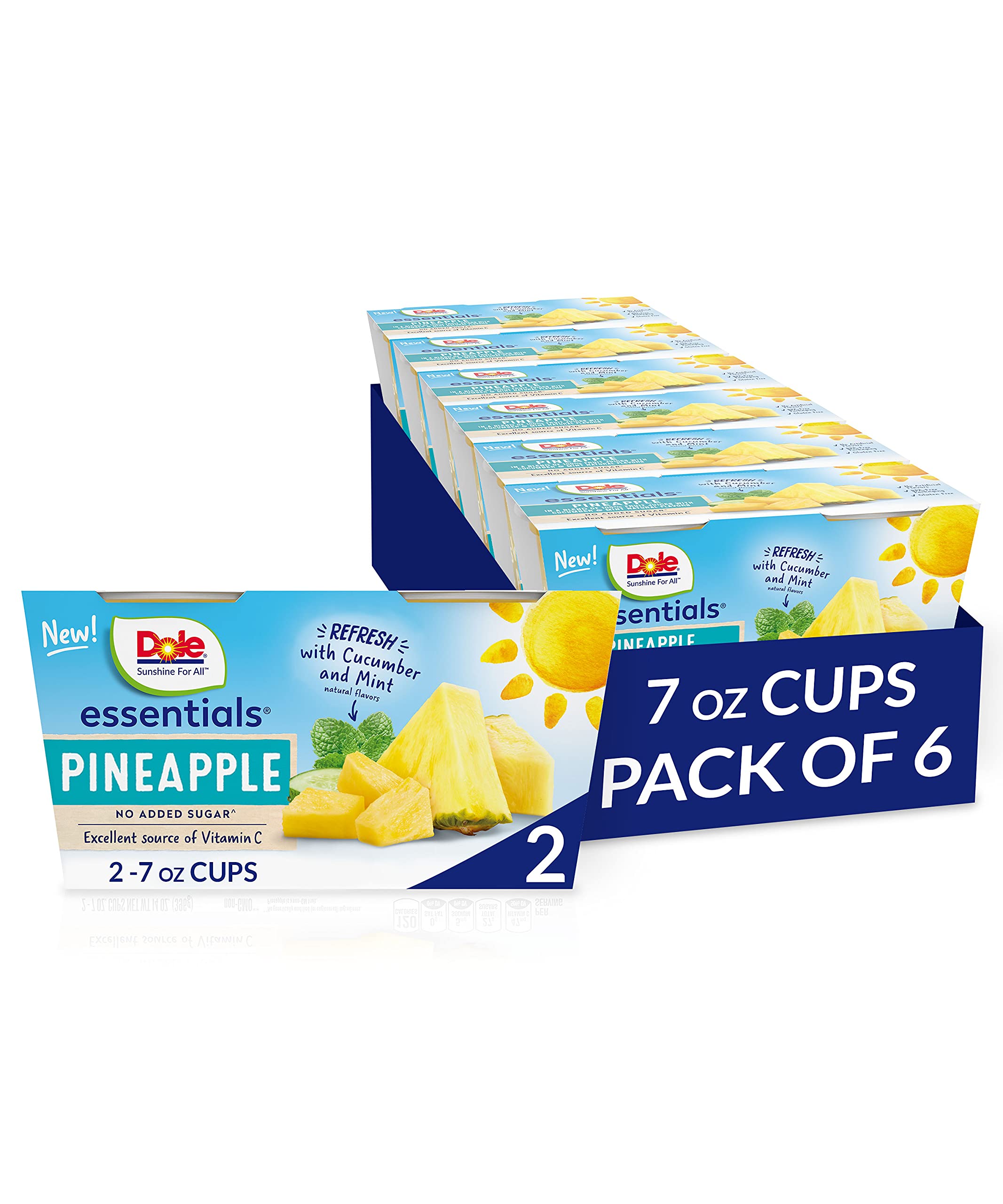 Dole Fruit Bowl Essentials Pineapple with Cucumber Mint, No Added Sugar, 7 Oz Cups, (Pack of 2) 12 T