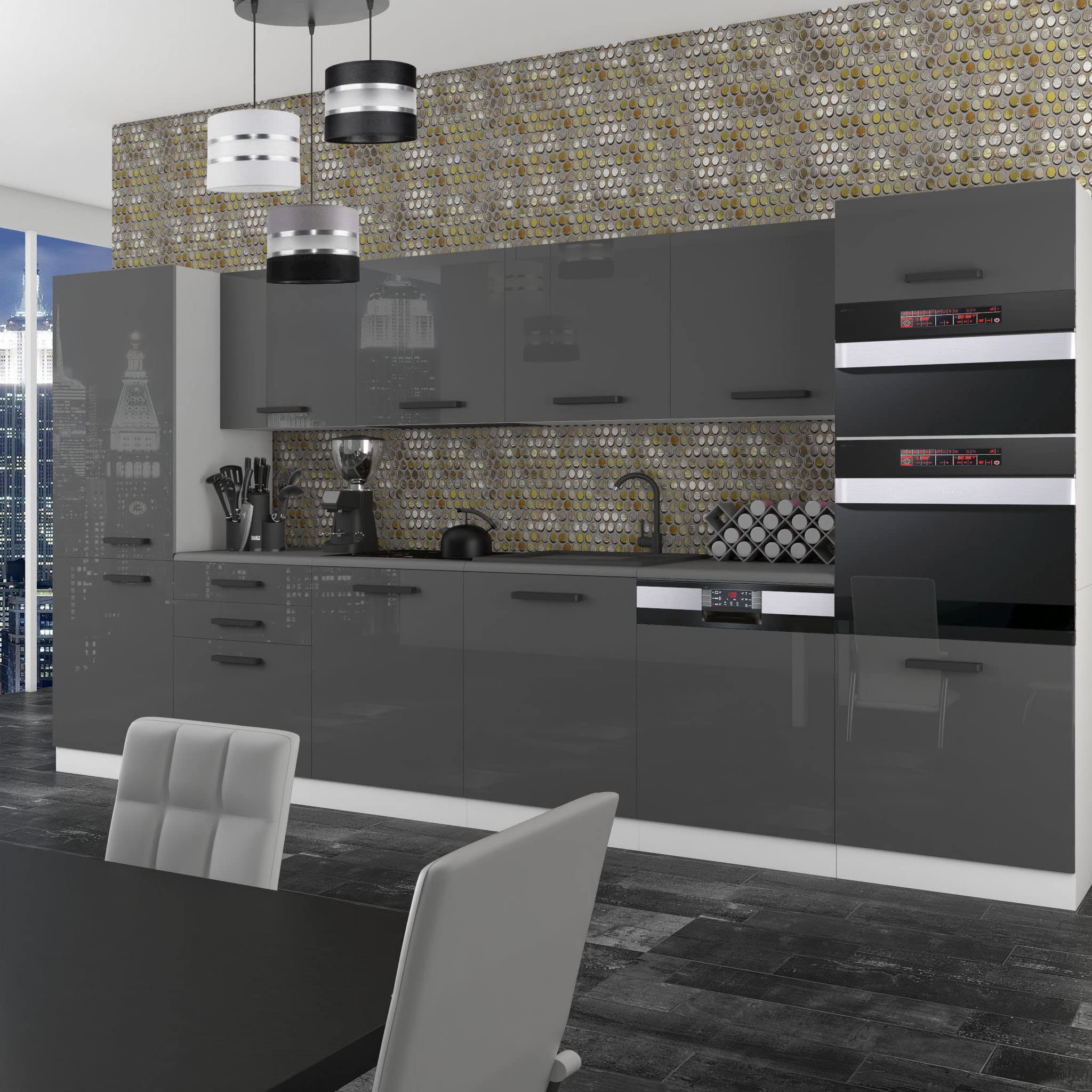 Belini Cuisine 360 cm Naomi, avec Plan de Travail, Argent Très Brillant
