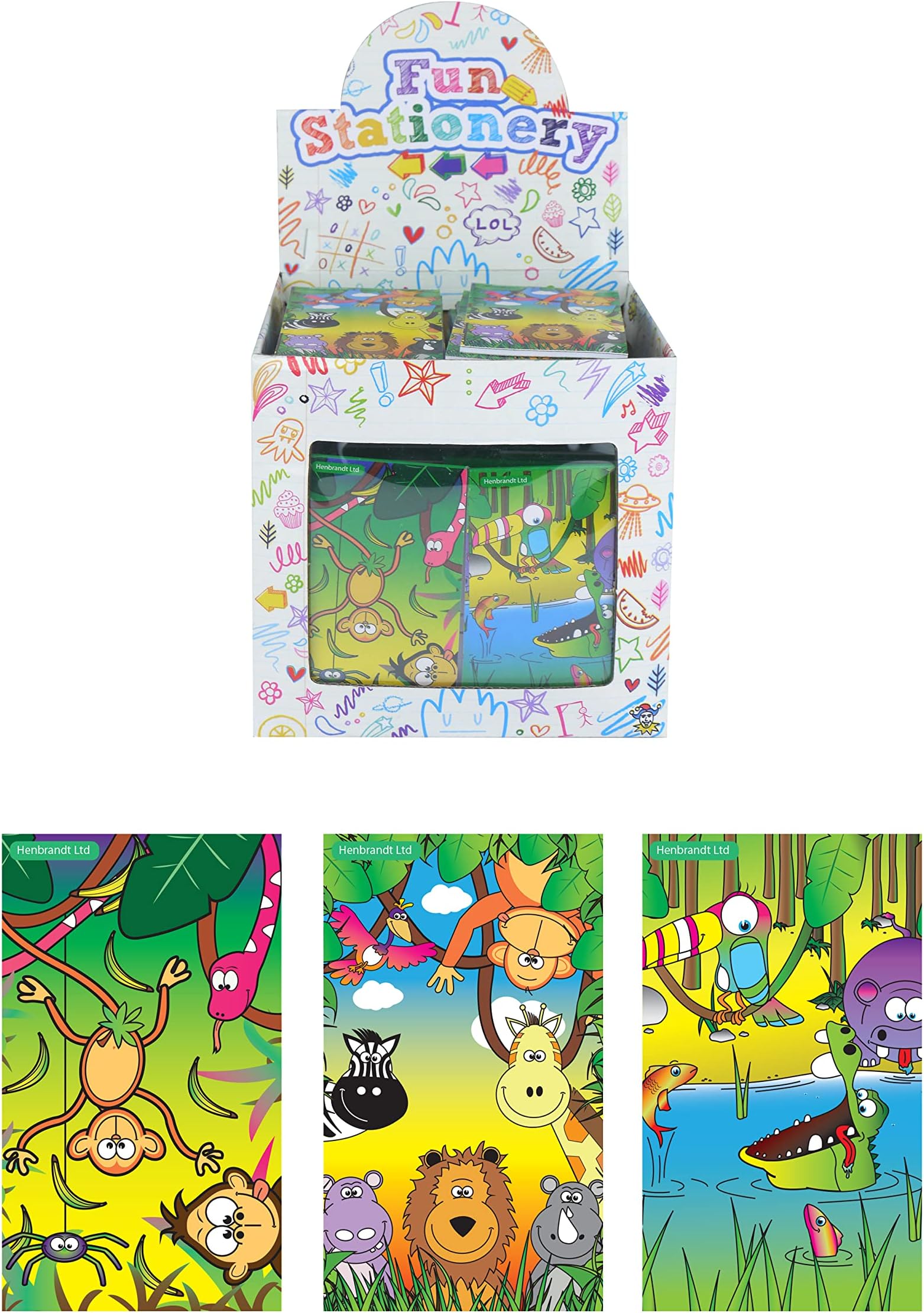 Henbrandt 15x Mini Jungle Notebooks Kids Children’s Stationery for Girls and Boys Home School Classroom Prize Loot Bag Filler Party Favour