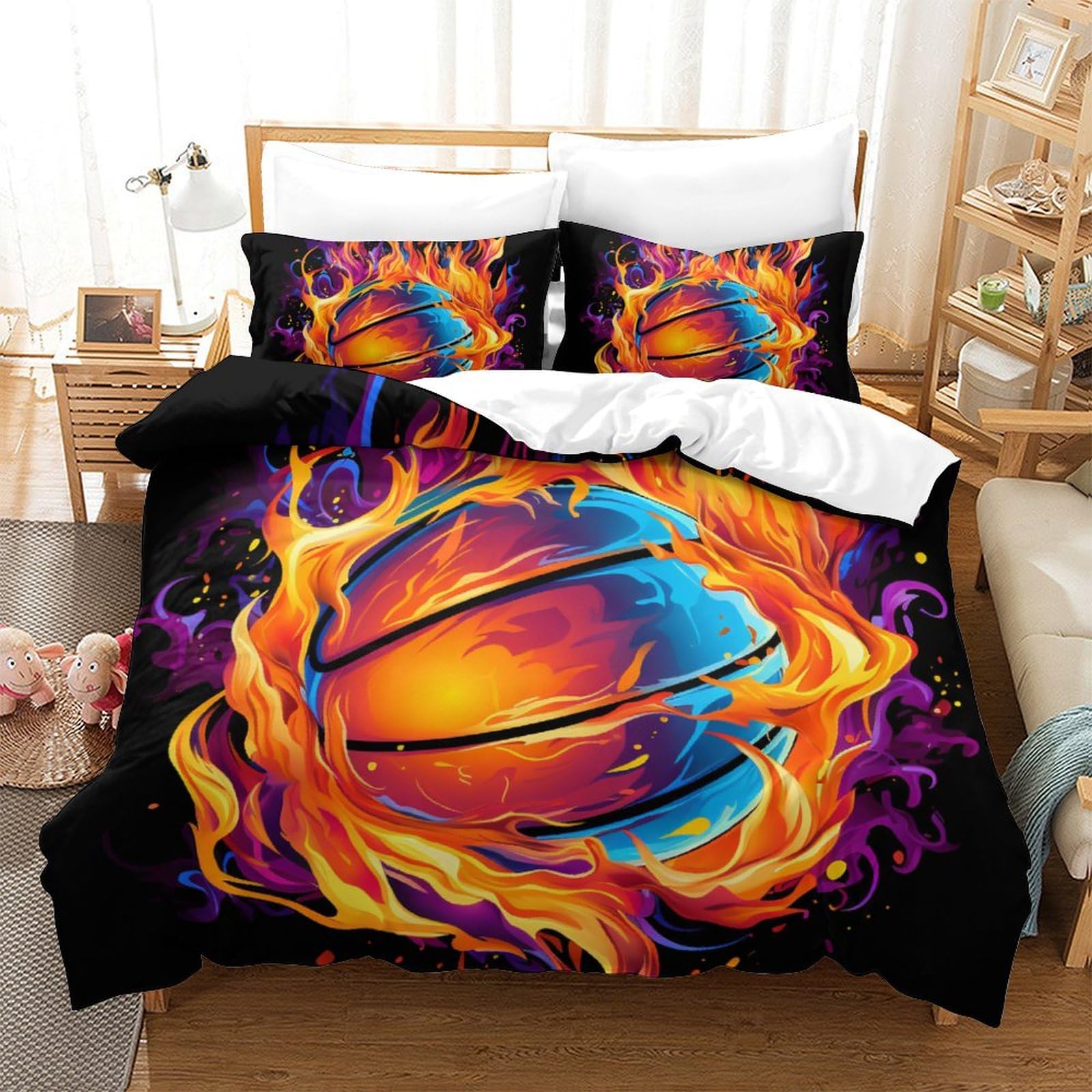 Parure de couette basket 3D grand lit ado pour relooker une chambre de gamer ou de sportif