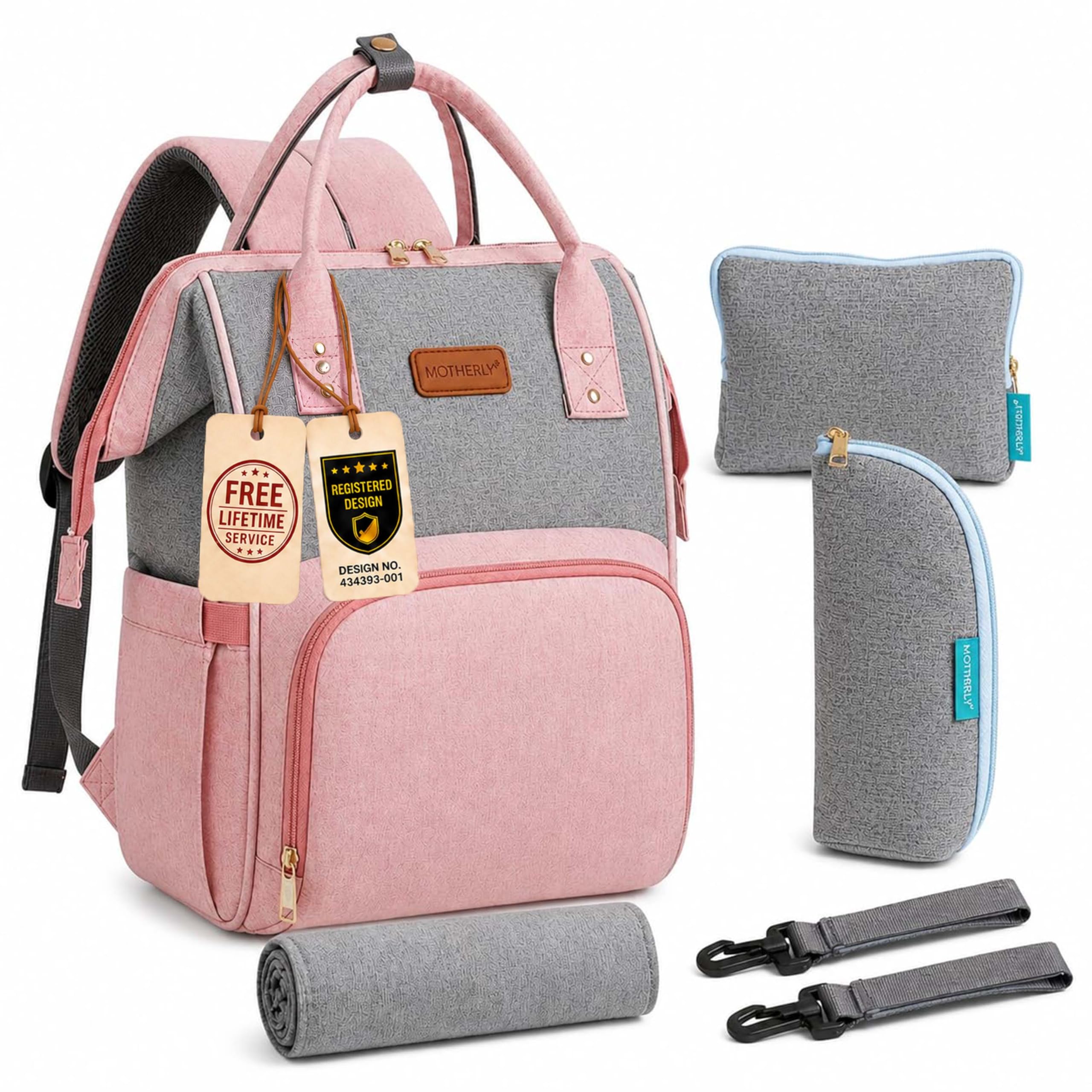 Motherly Envy Diaper Bag for Mothers for Travel with Accessories | Spacious and Waterproof Diaper Bags for Mom | Baby Bag for Mother Travel | Maternity Bags for Mother-Pink & Grey-image-22