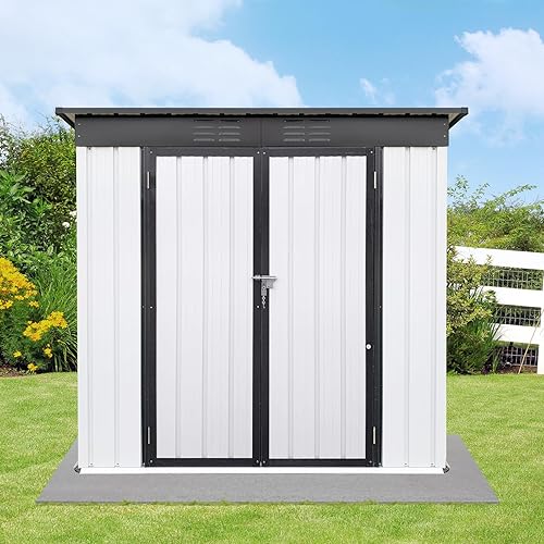Miniatura 7 de Zevemomo Cobertizo de almacenamiento para exteriores de 6 x 4 pies, cobertizos de metal para todo tipo de clima con base de metal y 2 puertas con