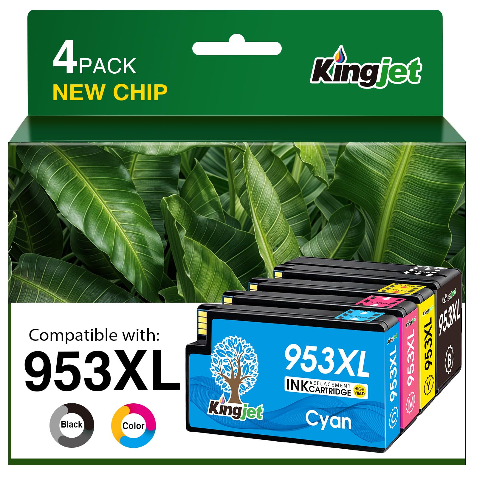 KINGJET 953XL Ink Cartridges Multipack New Chip for HP 953 953XL Ink Cartridges for HP OfficeJet Pro 7720 7740 8710 8218 8715 8718 8719 8720 8725 8728 8730 8740 7730 8210 (Black Cyan Magenta Yellow)