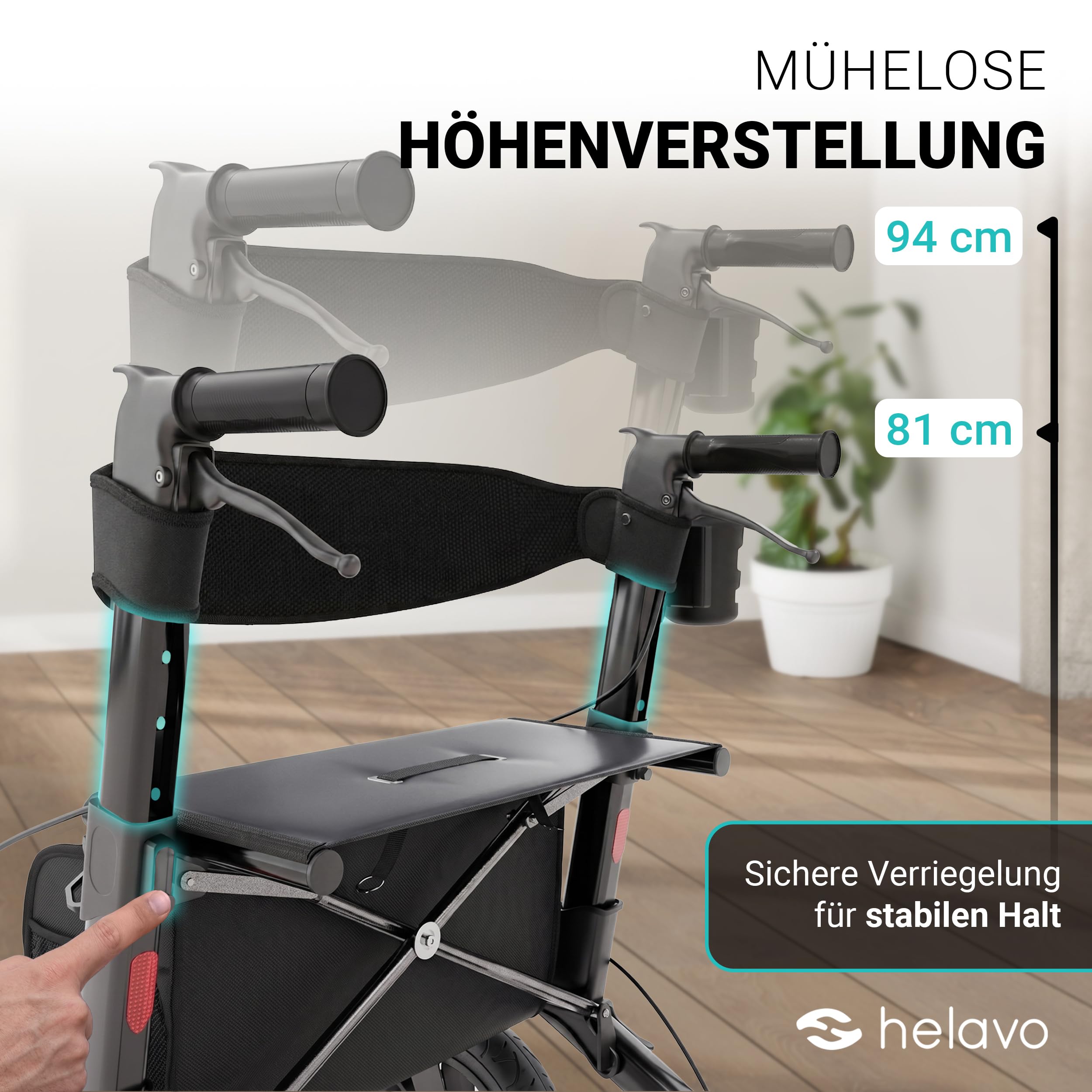 Helavo Outdoor-Rollator mit Luftbereifung - Faltbarer Rollator mit Sitz & Lehne für Draußen - Komfortable & stoßdämpfende 12"/10" große Räder - Gehhilfe für Waldwege, Gras & Strand | 12" Luftreifen für maximalen Komfort - Mit Sitz & Rückenlehne - Nur 9,5