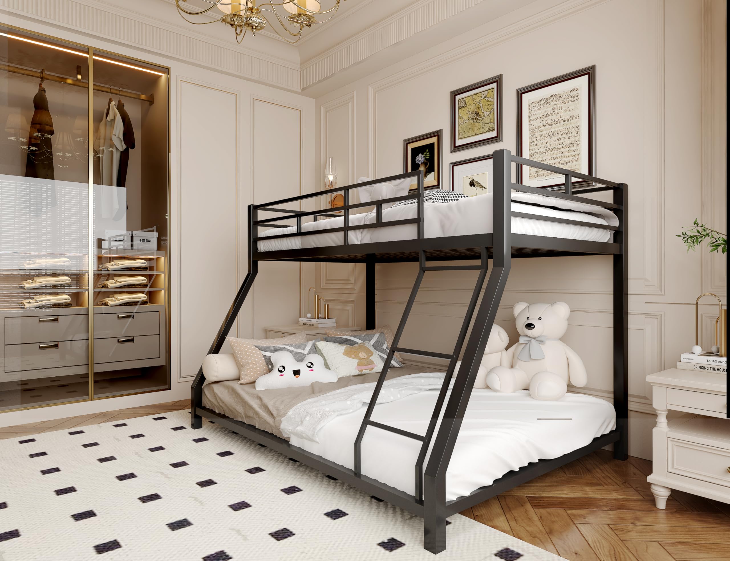 Twin Over Twin Metal Bunk Bed with Safety Guardrails & Ladder - Heavy Duty Steel Frame for Kids, Teens & Adults - Space-Saving Black Bunk Bed for Bedrooms & Dorm Rooms