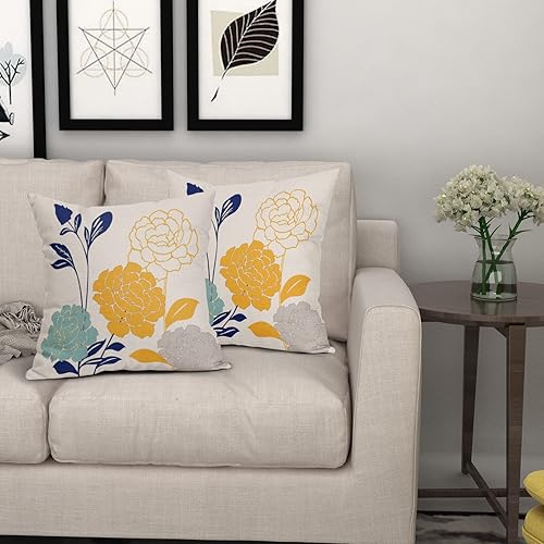 Miniatura 7 de Juego de 2 fundas de almohada de 16 x 16 pulgadas para exteriores, color verde azulado, gris mostaza, amarillo, floral, para primavera y verano,