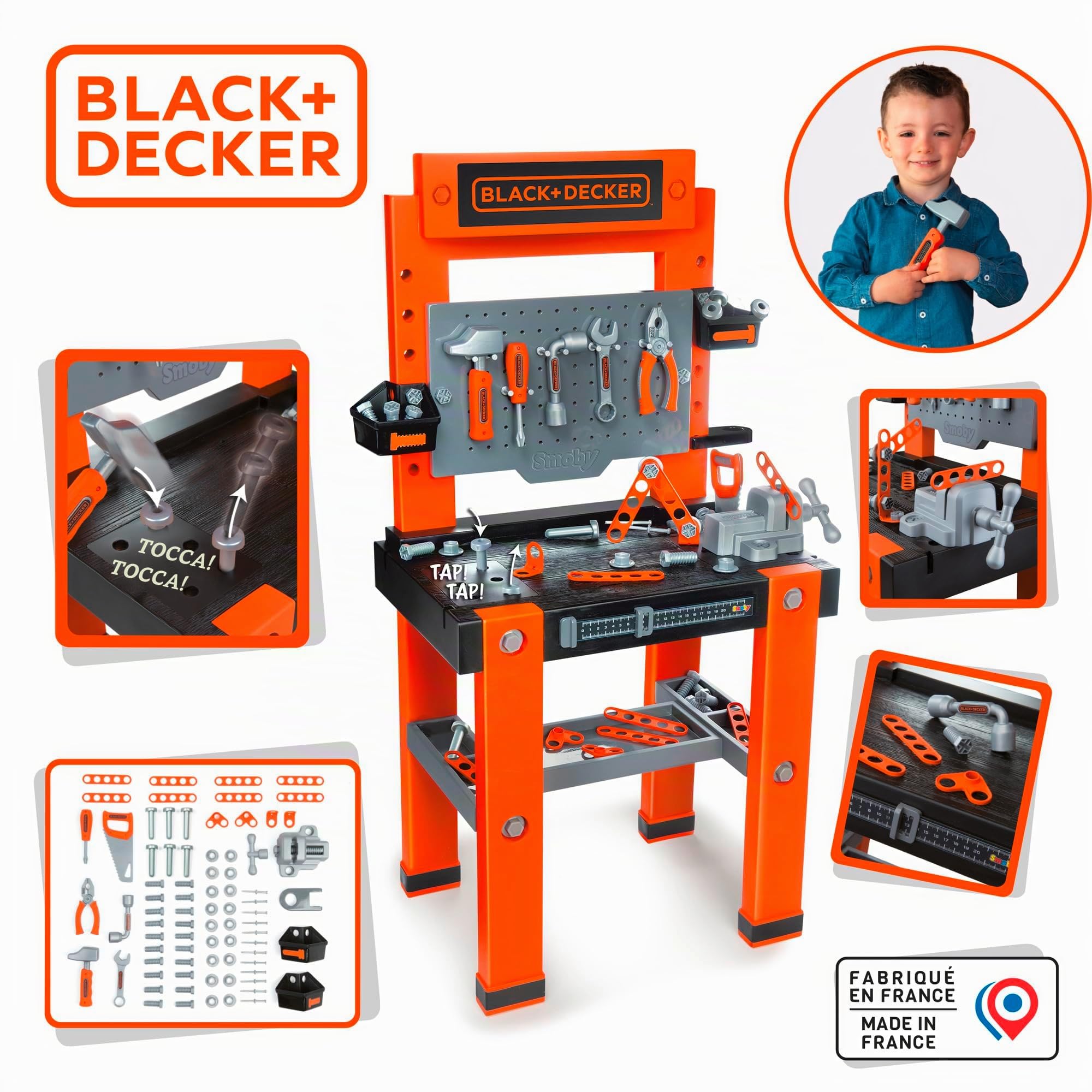 Smoby - Black+Decker - Banchetto Bricolo One - Giocattolo Fai da te per bambini - 79 Accessori - A partire dai 3 anni - 7600360732