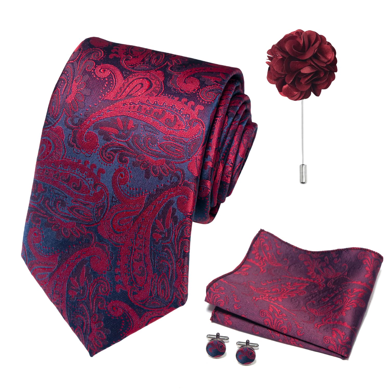 joy alice 70 Colors Ties Set Men Mixed Color Necktie Handkerchief Cufflinks Brooch 3.15 Formal