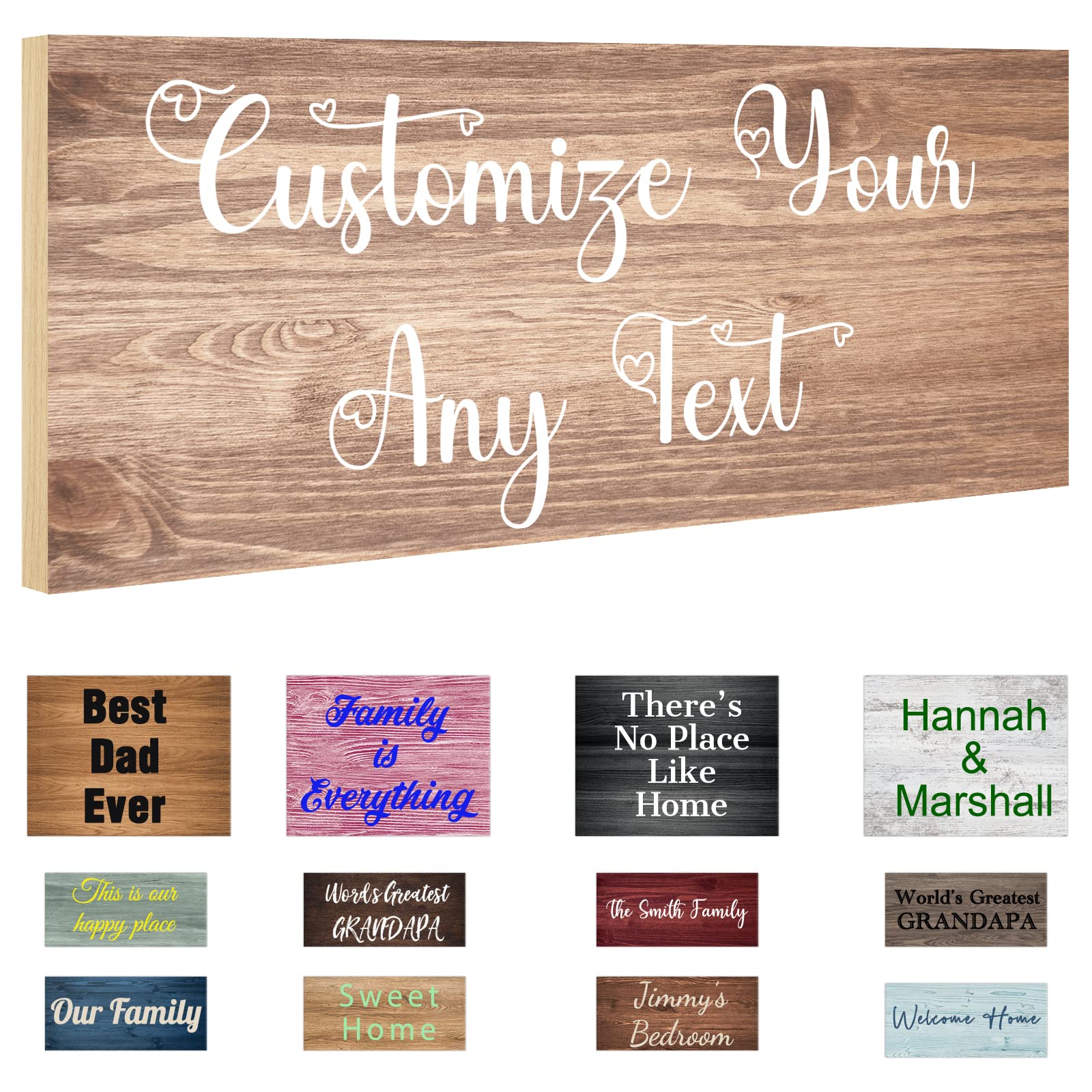 Custom Sign Personalized Wooden Signs for Home Customized Decorative Sign with Text for Wall Doors Bar Business Office Yard - 4 Size & 12 Board Colors