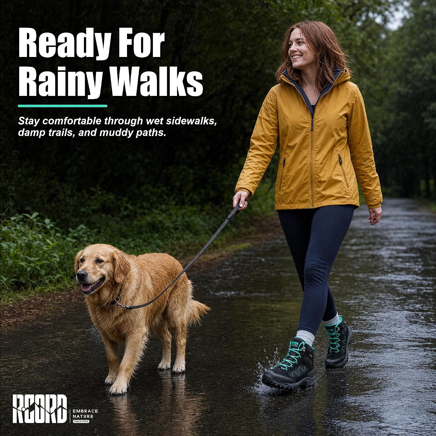 R CORD Women Hiking Boots Waterproof Slip-Resistant Mid-Cut Cushioned Ankle Support Traction Long-Lasting Wear for Rainy Dog Walks Daily Errands Weekend Hikes