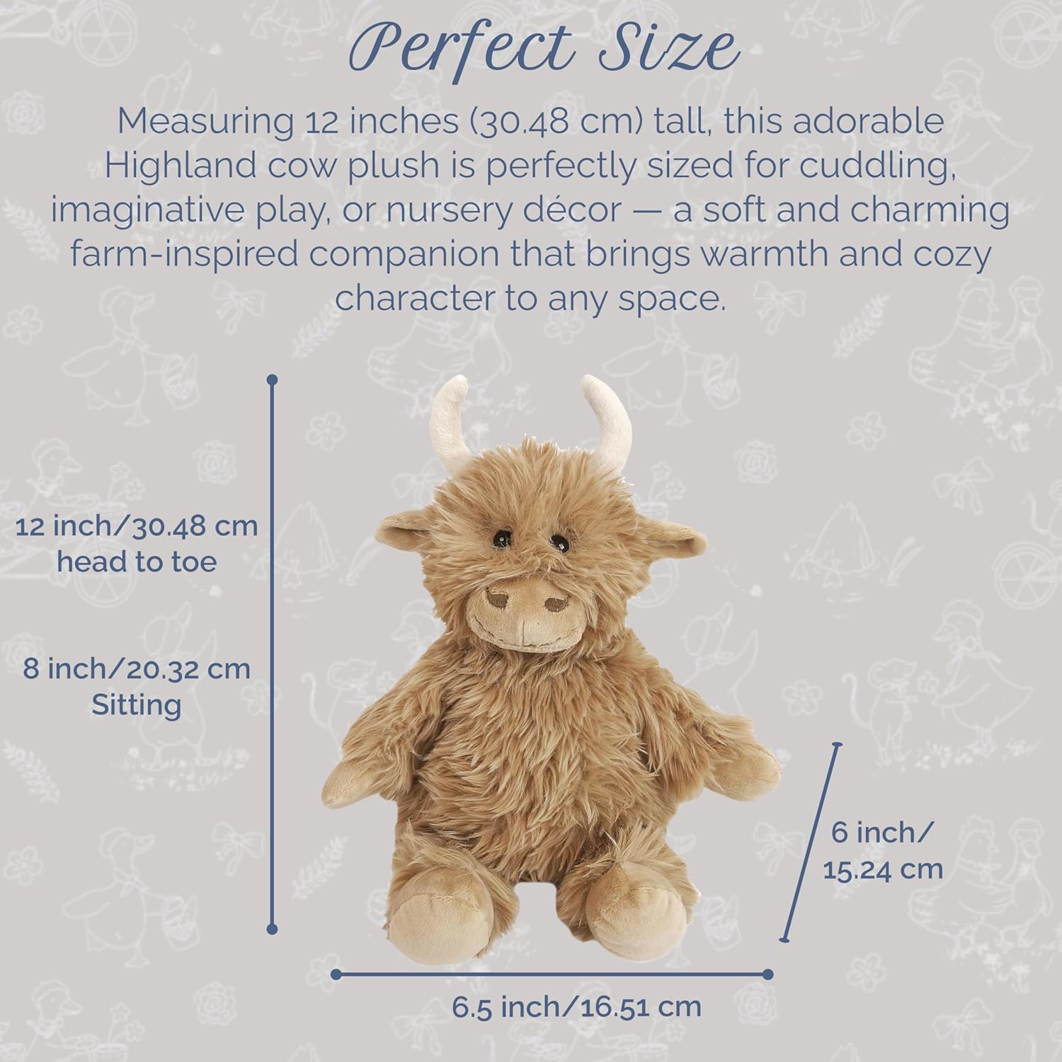 MON AMI Mac The Highland Cow Stuffed Animal – 12 Inches Soft Plush Cow | Farm Animal Plush Toy for All Ages | Cute Nursery Décor, Playtime Companion & Gifts for Kids - Image 3