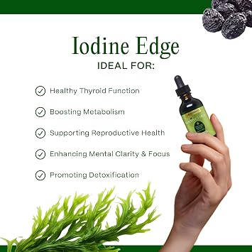Go Nutrients Iodine Edge Organic Nascent Iodine Liquid Supplement for Thyroid Support, Energy, Immune & Cognitive Health High Absorption Drops - Natural Tincture for Women & Men 1 oz