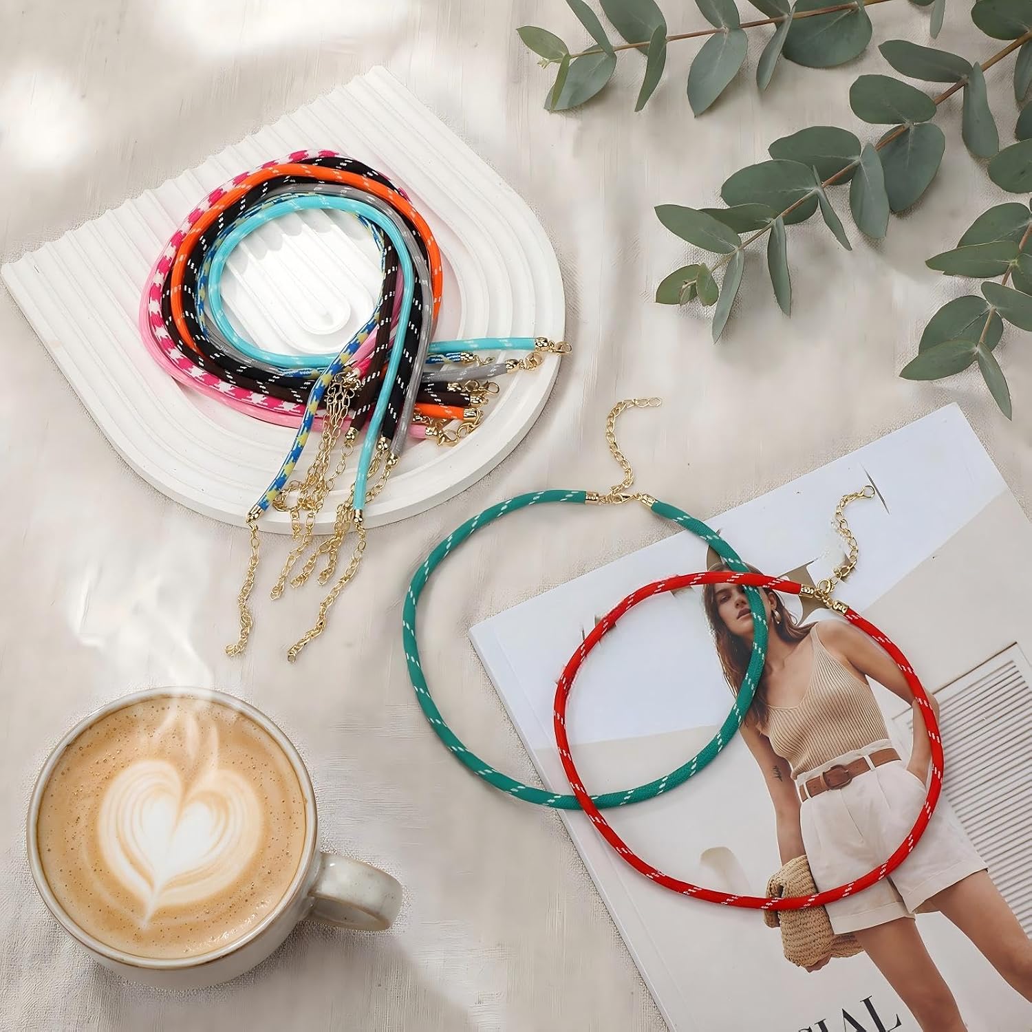 Kigeli 21" Woven Silk Satin Cord Rope Necklace Chain with Clasp 5mm Wide Multicolor Adjustable Braided Rope Necklace String for Pendants DIY Jewelry Making Summer Beach Gift(Colourful,10 Pcs)