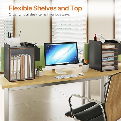 Miniatura 4 de HOOBRO Clasificador de correo ajustable para encimera, organizador de papel de madera de 6 niveles, organizador vertical de literatura con