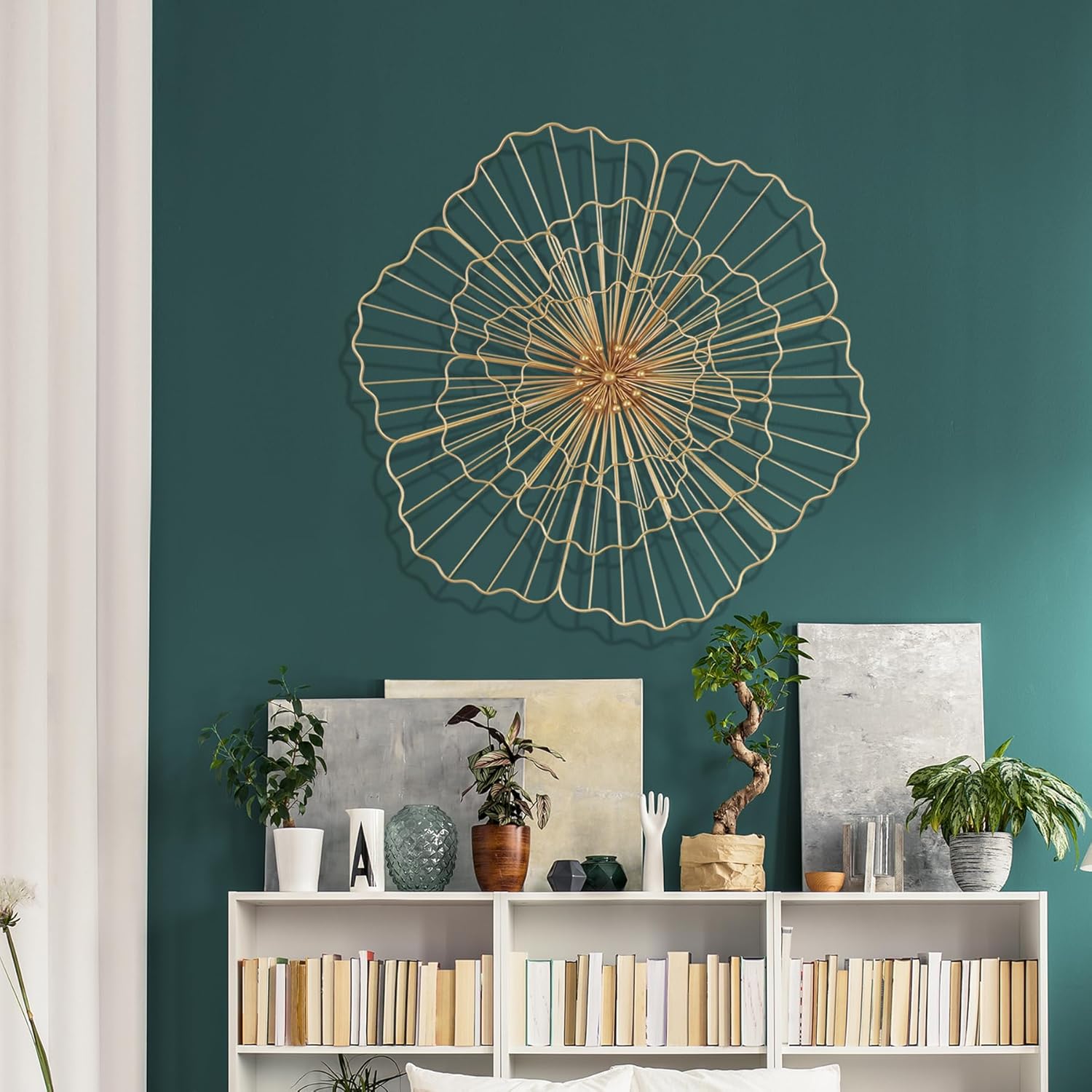 LOVNAHO Gold Wall Decor, Multi Layer Metal Wall Art, Large Metal Flowers Wall Decor,21 Inch 3D Wall Art Decor For Living Room, Bedroom,Dinning Room, Bathroom 21X21