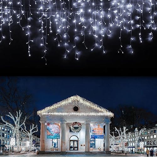 LANFU 400 luces LED, 32 pies, 75 gotas de luces de carámbano, luces de Navidad para decoración de interiores y exteriores, tira de luces