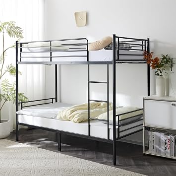 Twin Over Twin Bunk Bed Heavy Duty with 2 Drawers Double High Sleeper Bed with Ladder & Guard Rails for Adults Kids (black, no drawer)