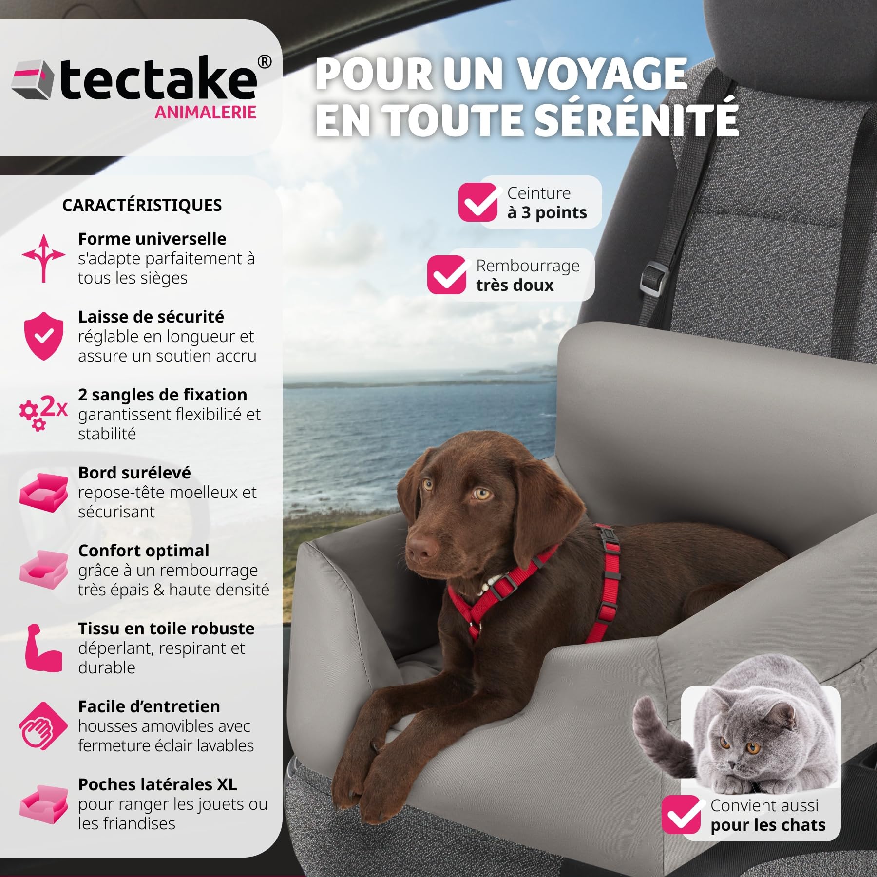 tectake® Siège Auto pour Chien Panier déhoussable & imperméable Protection Voiture Chien pour siège Avant & arrière avec Ceinture Lit pour Chien, Chiot, Chat Accessoire Voiture