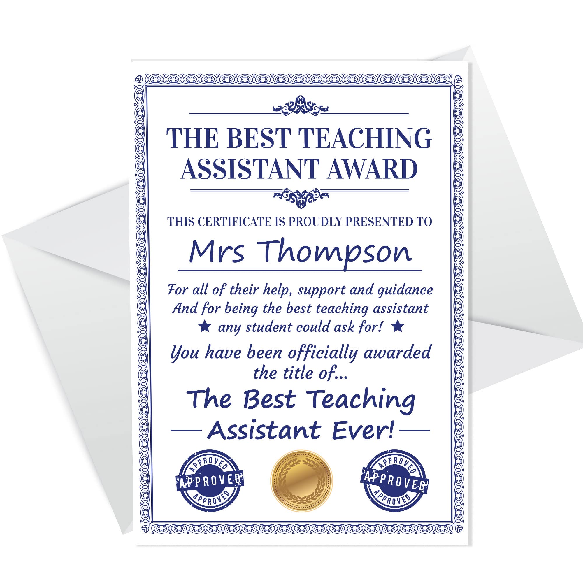RED OCEAN Thank You Teaching Assistant Card, Thank You Teacher Greetings Card Personalised, Appreciation Card, Teacher Card, Ideal For Leaving Teachers and Teaching Assistants