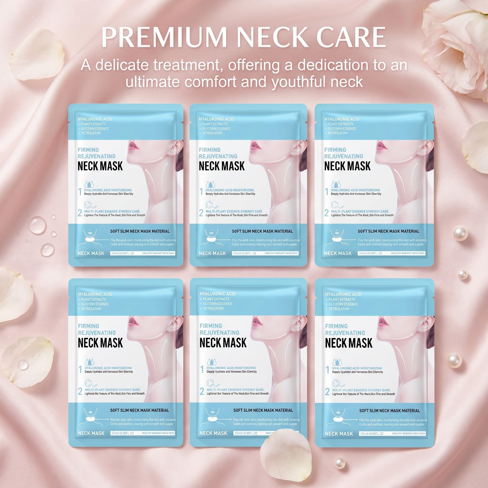 6 Pièces Masque Double Menton et Cou au Collagène, Masque Hydratant et Raffermissant pour le Cou et le Décolleté, Patch Anti-Rides à l'Acide Hyaluronique, Soin Lissant et Transparent pour Femme