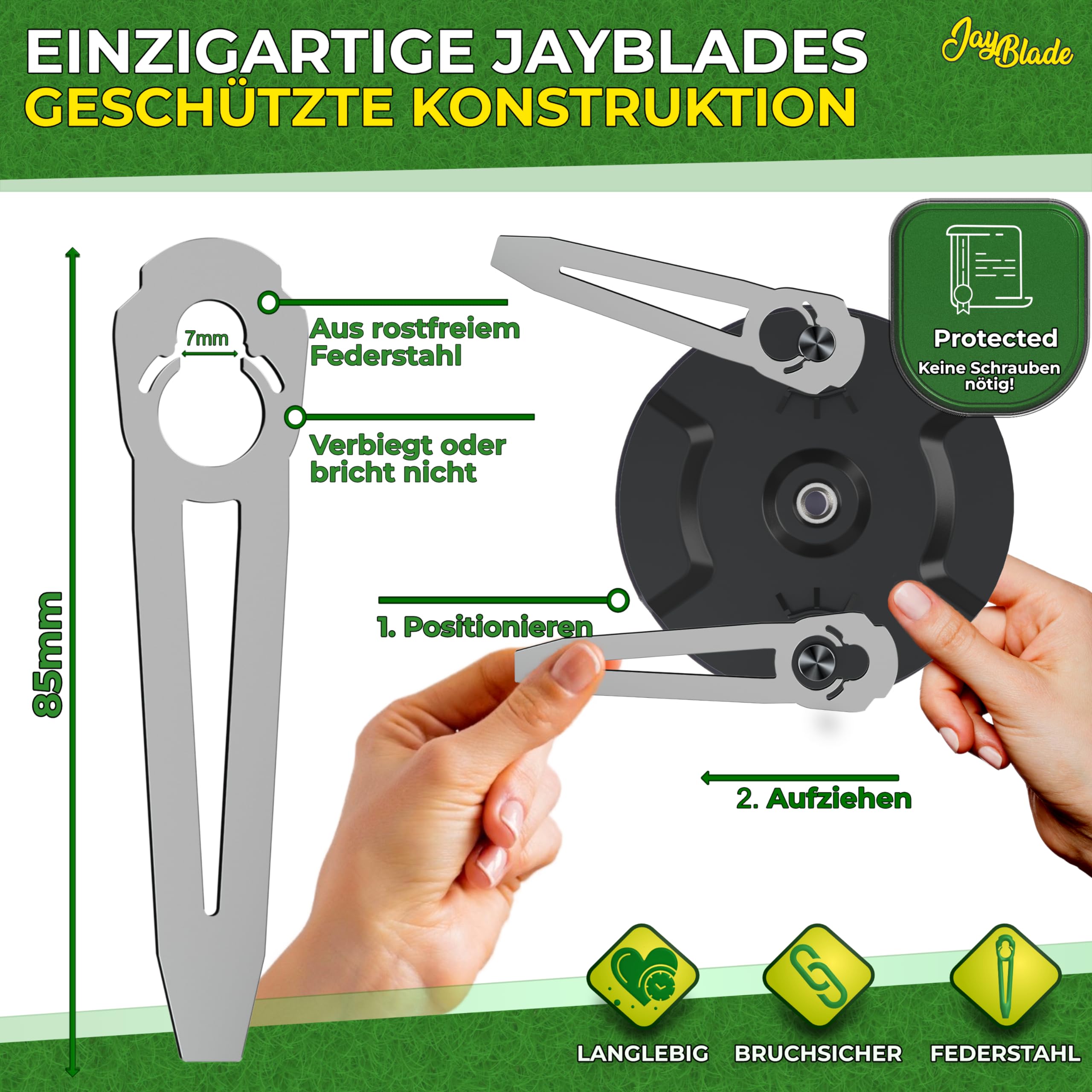 Jay Blade JayBladeSet1 set di lame in metallo per tosaerba a batteria Lame di ricambio compatibili con Einhell Gardol - incluso disco di taglio nessuna lama in nylon o plastica