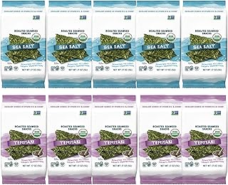 Roasted Seaweed Snacks Variety Pack - Sea Salt & Teriyaki, 10 Count | Organic, Vegan, Gluten-Free | Crispy Nori Sheets | Healthy Low Calorie Snack for Kids, Adults, Keto & Paleo Diet