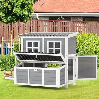 AECOJOY 40" Large Wooden Chicken Coop Hutch for 4-6 Chickens - 3 Lockable Nesting Boxes, Removable Tray, Raised Perches, Outdoor Hen House