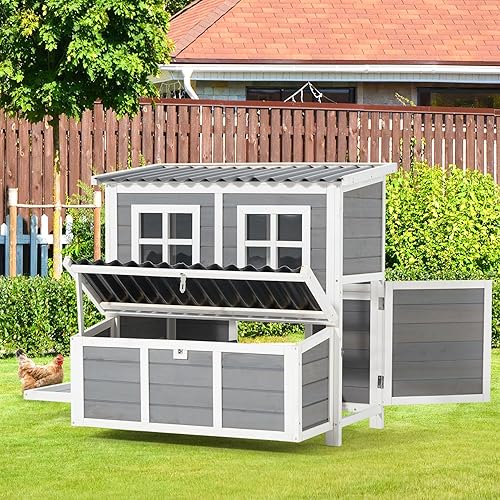 AECOJOY Chicken Coop, 40" Large Wooden Chicken Hutch with 3 Lockable Nesting Boxes for 4-6 Chickens, Outdoor Hen House Chicken Cage w/Removable Tray