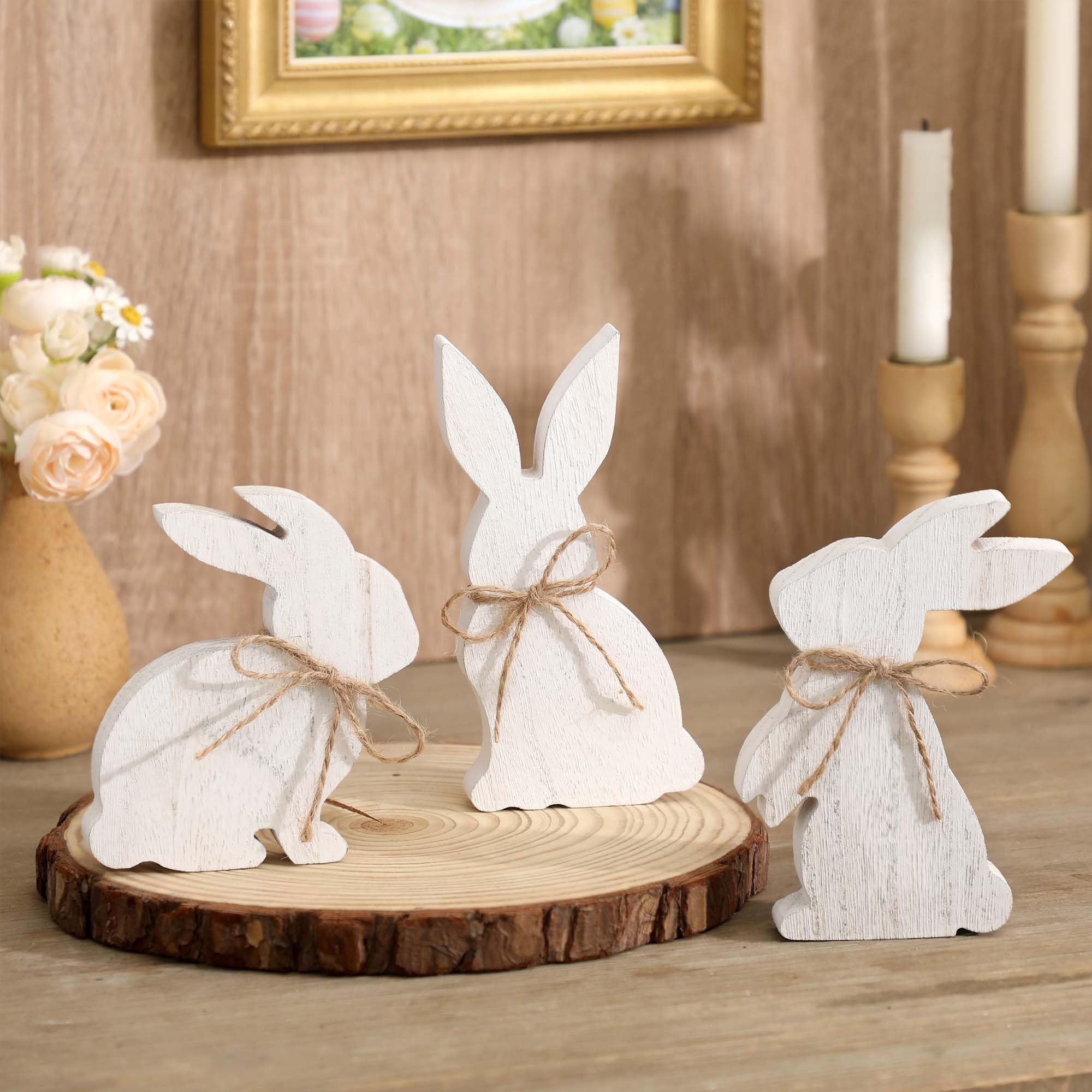 Panneaux décoratifs en bois de Pâques Maracco blancs - Lot de 3 pour décoration de table