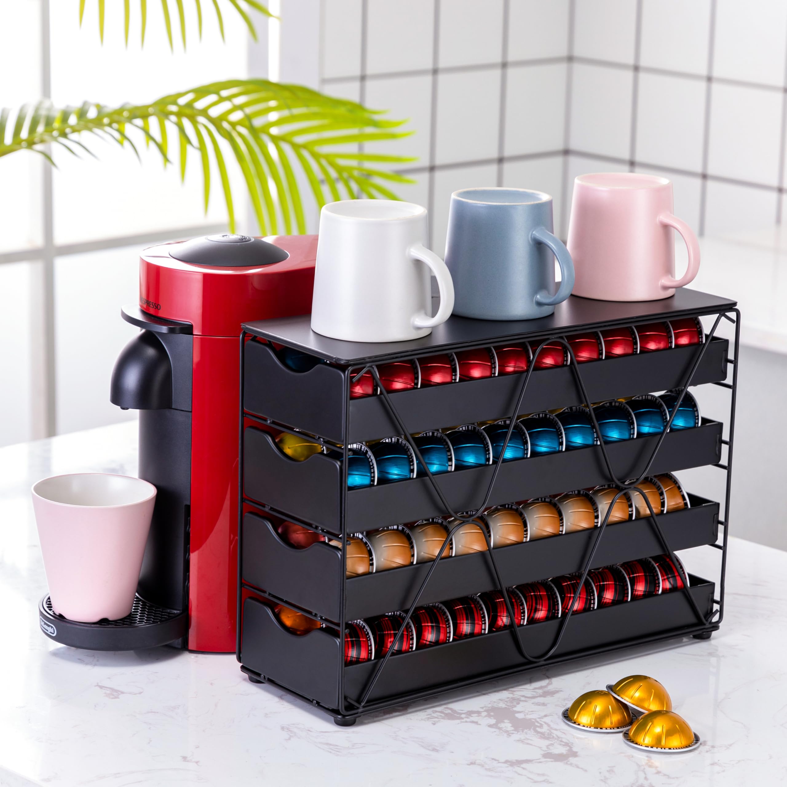 FlagShip Vertuo, porta cialde per caffè Nespresso, grande, a 4 ripiani, capacità 80 cialde