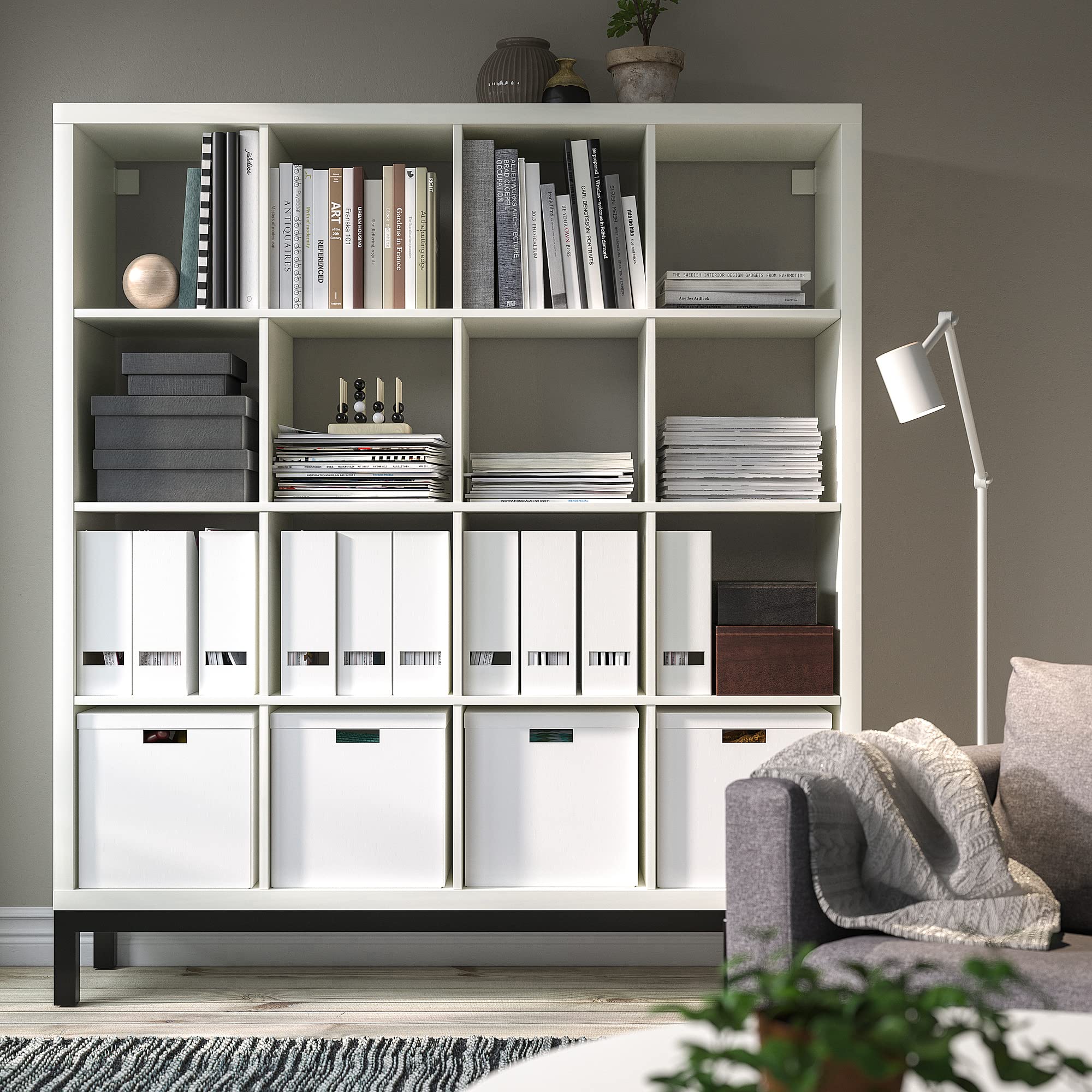 IKEA Estantería Kallax con bastidor inferior, 147 x 164 cm, blanco/negro