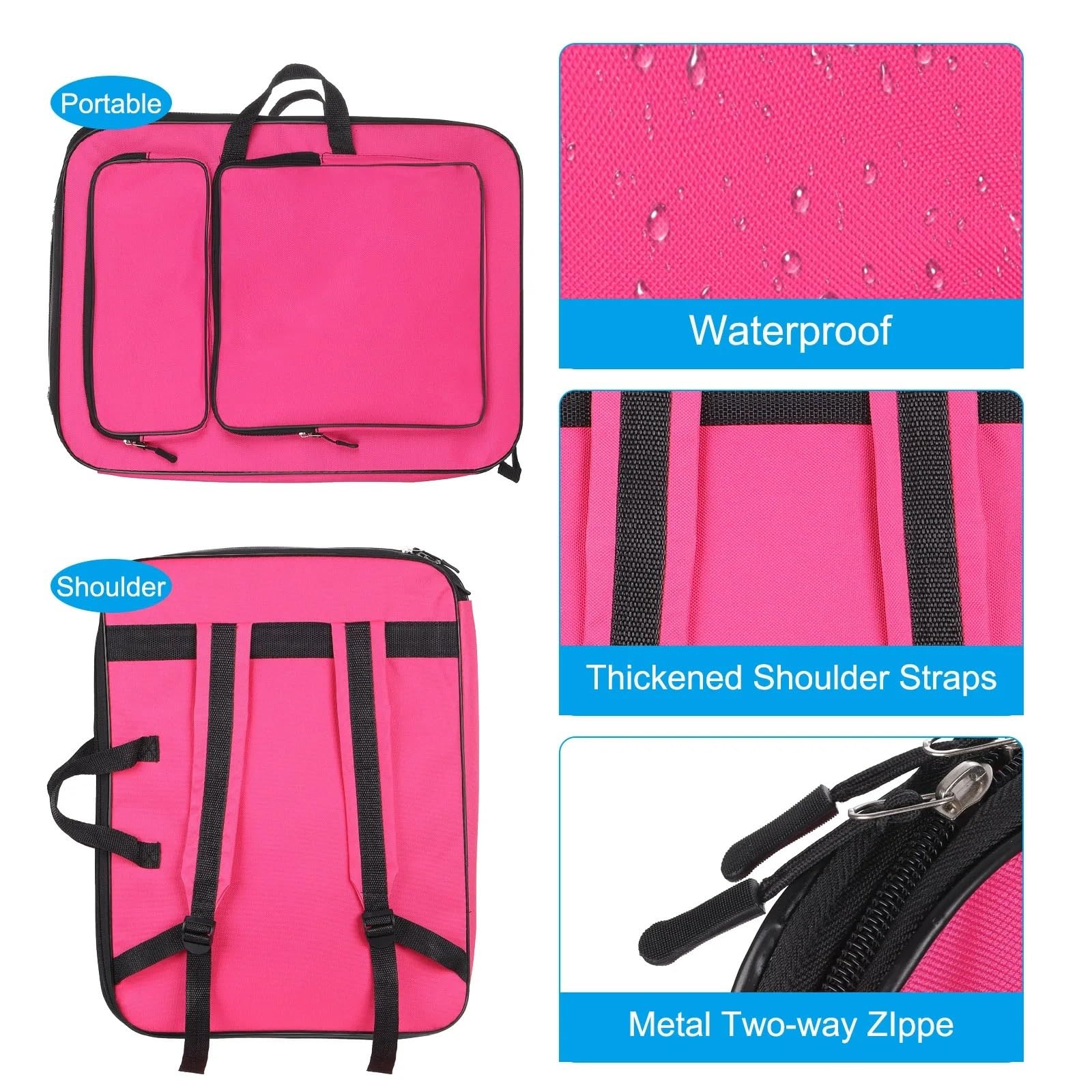 Bolsa Para Portafolios De Arte Mochila de dibujo for artista, bolso de dibujo, carpeta organizadora de almacenamiento, bolso de lona portátil, portafolio de arte, funda de transporte, 1 Uds.(Rose Red)