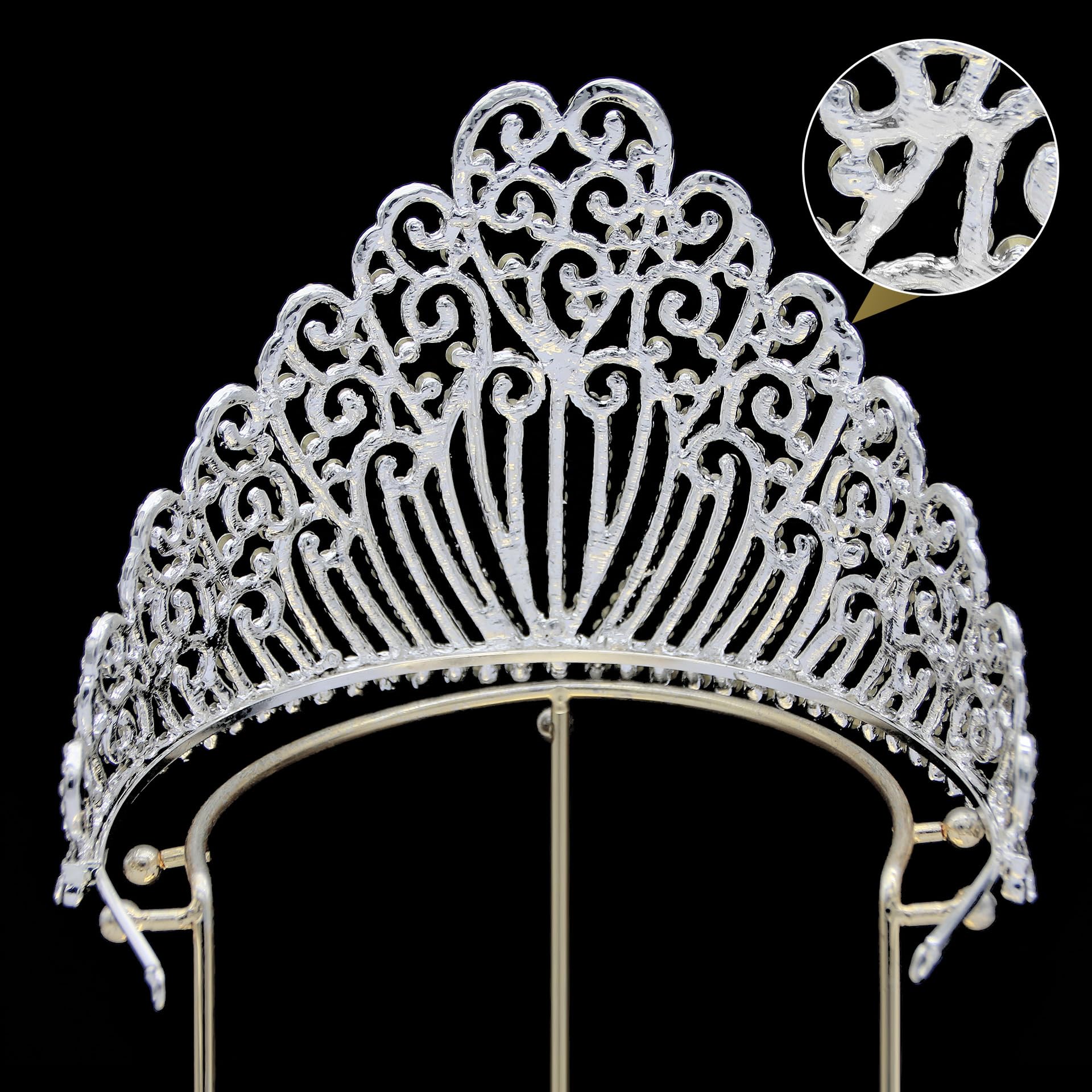 QXMYOO Diadema da donna extra large con cristalli austriaci trasparenti, tiara argentata, corona di regina, grande corona con strass per compleanno