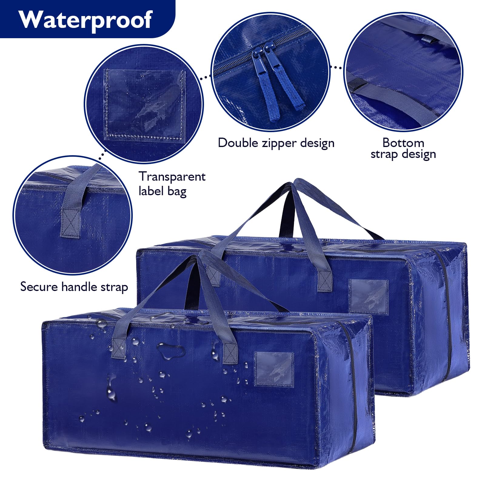 Lot de 6 Sac de Déménagement extra larges, 92L Sac de Rangement Grand Format avec fermetures éclair et poignées de transport, Sac Rangement Vetement robustes pour Vêtement & Linge de Lit