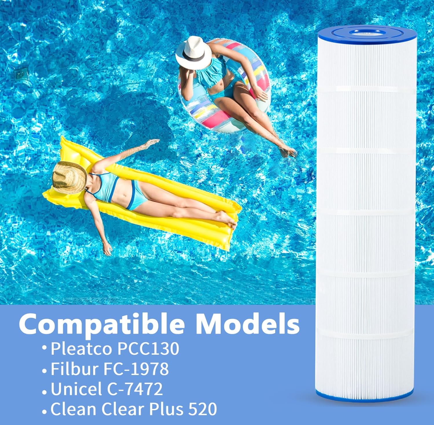 PCC130 Pool Filter Compatible with Clean and Clear Plus 520, CCP520, R173578, C-7472, Filbur FC-1978, FC-6475, 178585, 130 sq ft Pool Filter - 4 Pack