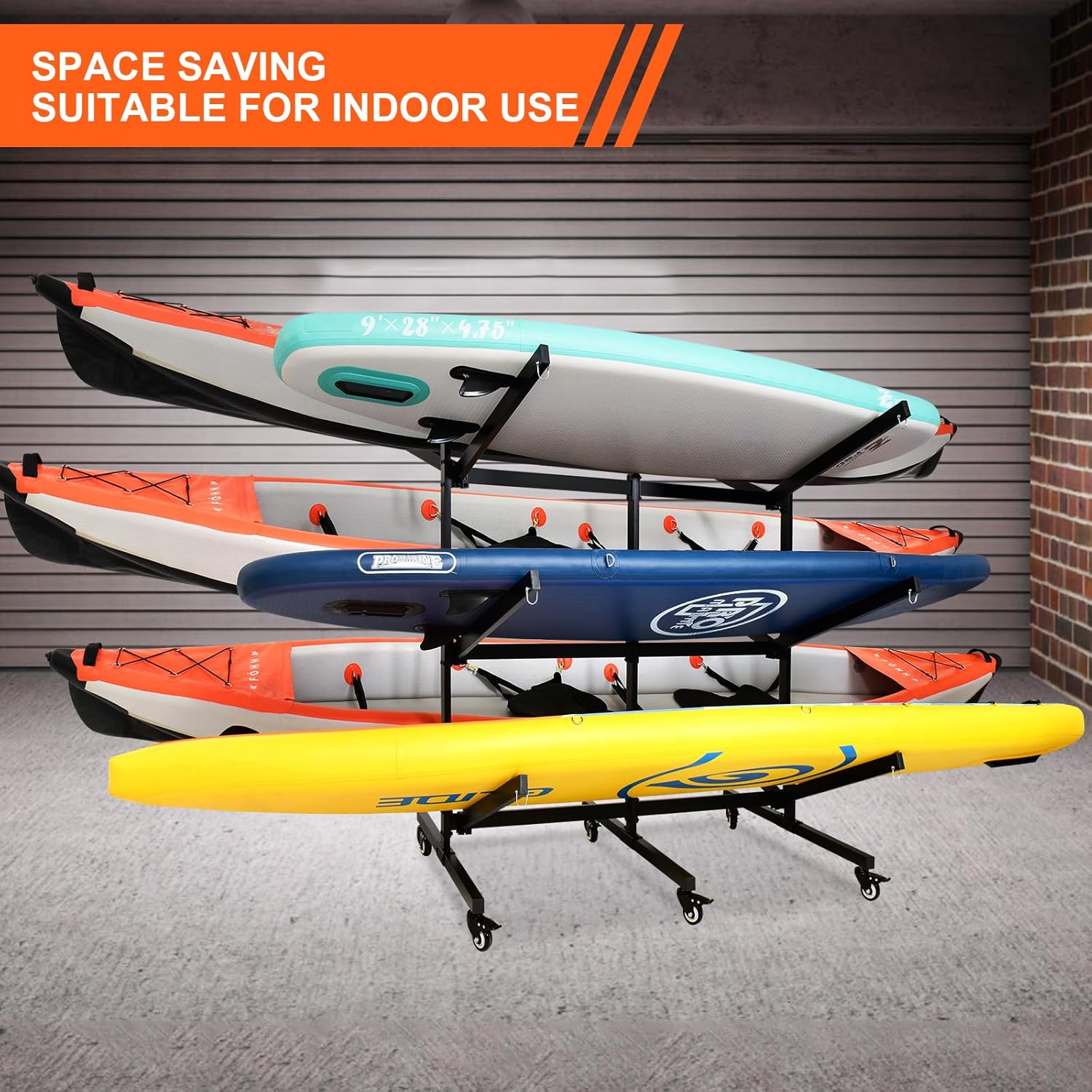Kayak Stand & Storage Rack, Fits Kayaks, SUPs, Canoes, with Wheels, Max 400 LBS, for Garage & Outdoor Storage, Kayak Paddle Holder, Easy Transport & Organization (6 Kayaks Storage Rack)