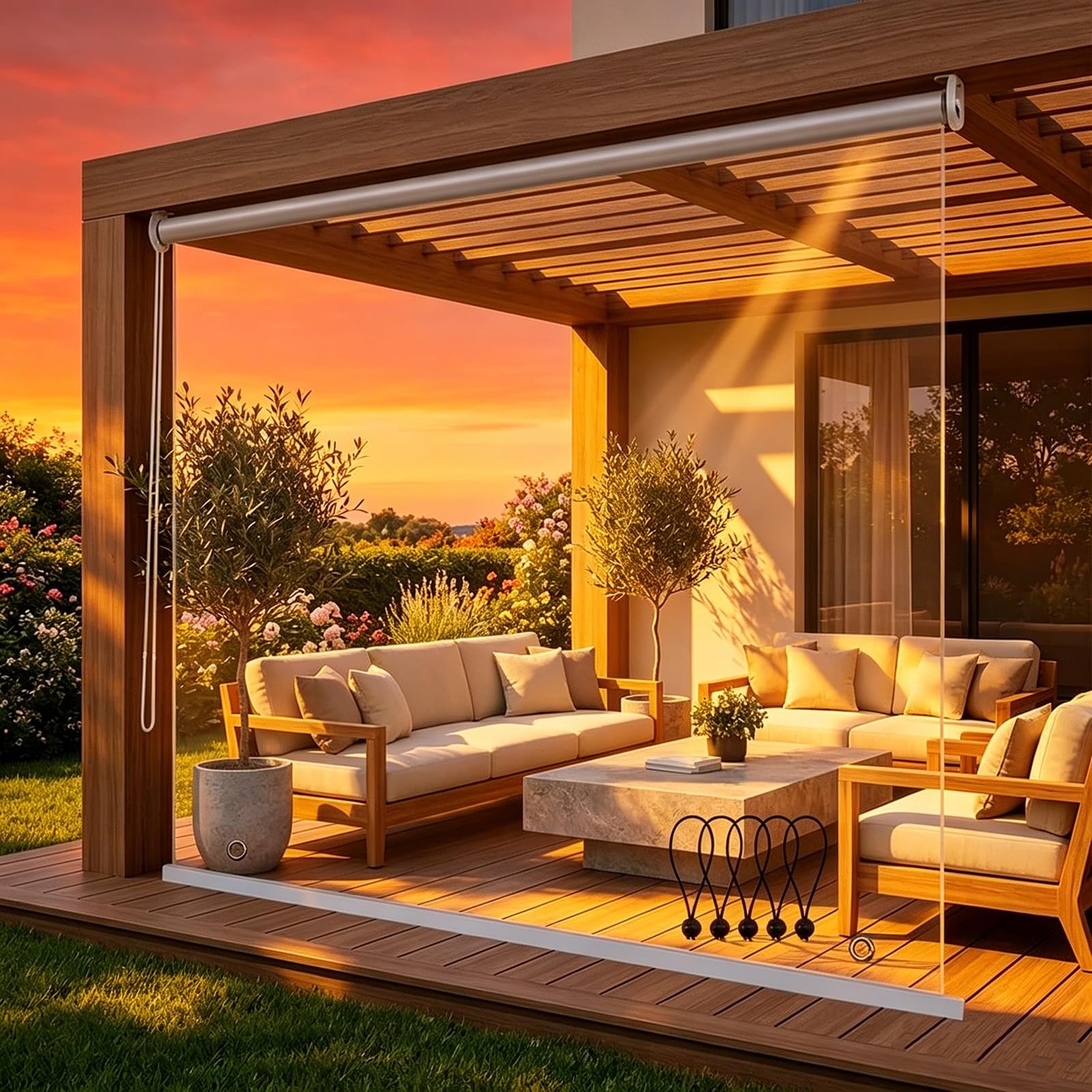 Rolety pergola zewnętrzne wodoodporne PCV przezroczyste rolety z tworzywa sztucznego izolowana termicznie kurtyna przeciwpyłowa wiatroodporna na balkon taras ogrodowy (100 x 240 cm)