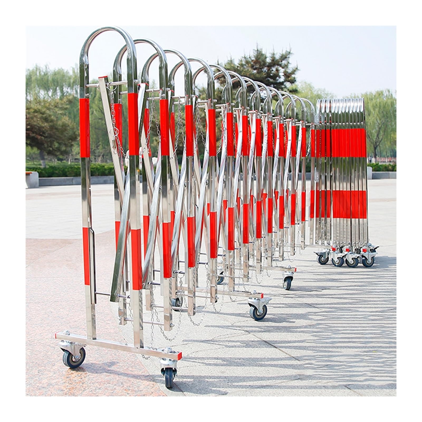 Barrière de sécurité extensible 1,1x6m en acier inoxydable avec roulettes