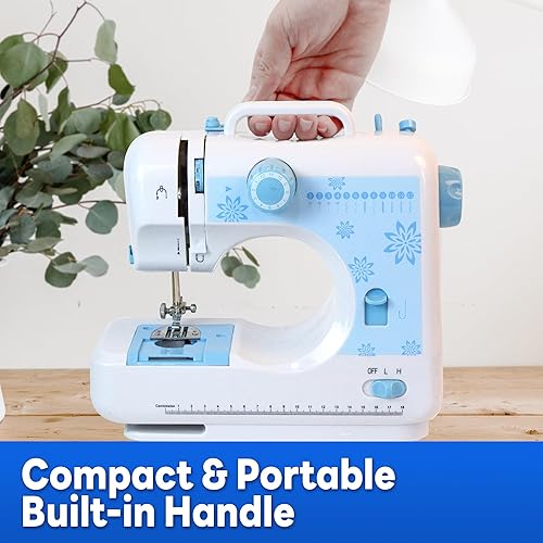 Miniatura 7 de TALERLUV Máquina de coser para principiantes, niños y adultos, 12 aplicaciones de puntada, 7 pies prensatelas, mesa de extensión, pedal de pie, luz