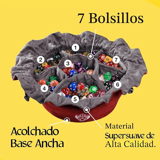 Foto 3 de 8 de CardKingPro Bolsas de Dados Inmensas con Bolsillos - Rojo - Capacidad 150+ Dados