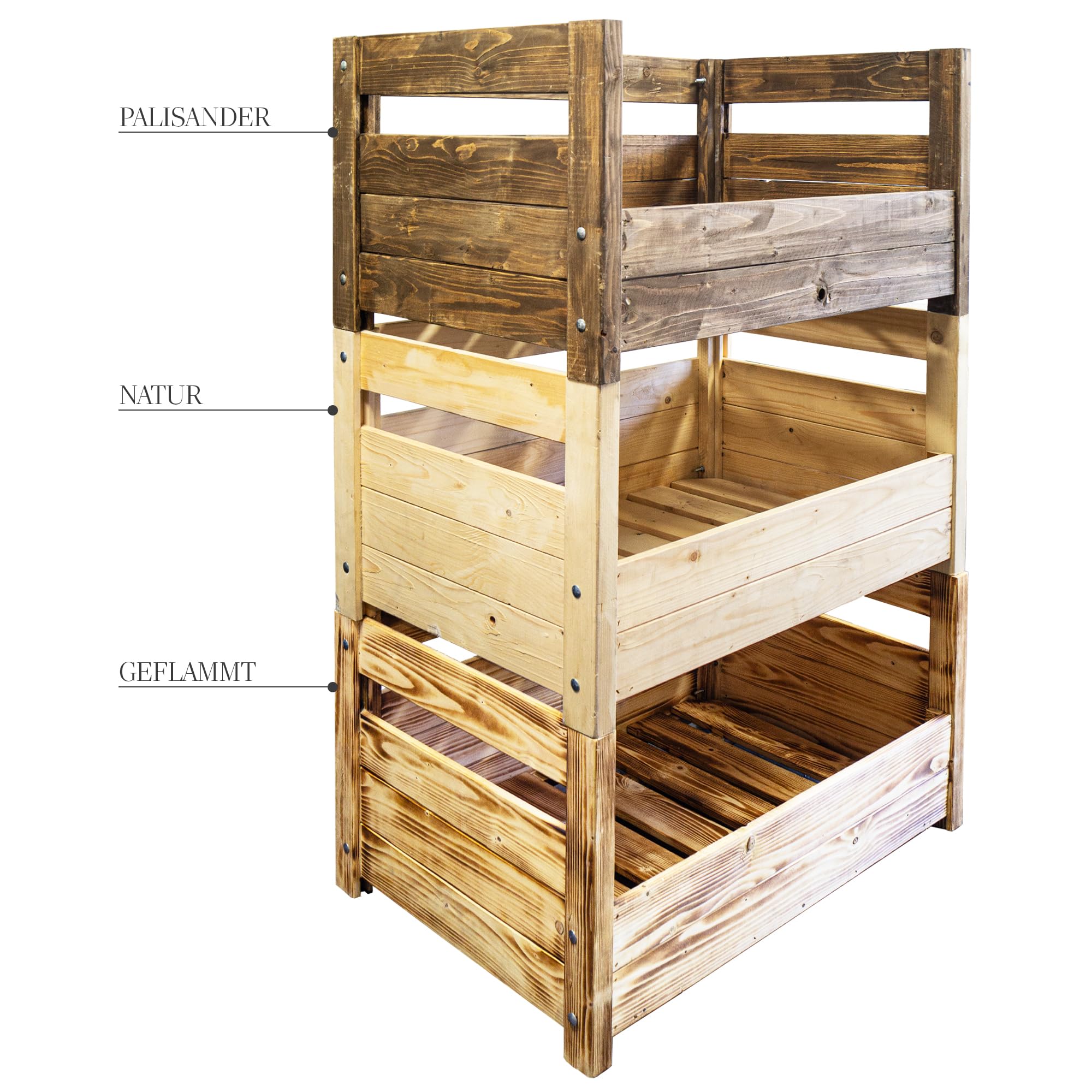 Kistenkolli Altes Land Hundebett Charly aus Massivholz 90 x 57 x 45 cm – Hundesofa aus Holz – Natur, Braun oder Geflammt – Optional mit Hundekissen – Stabil & einfache Selbstmontage (Natur)