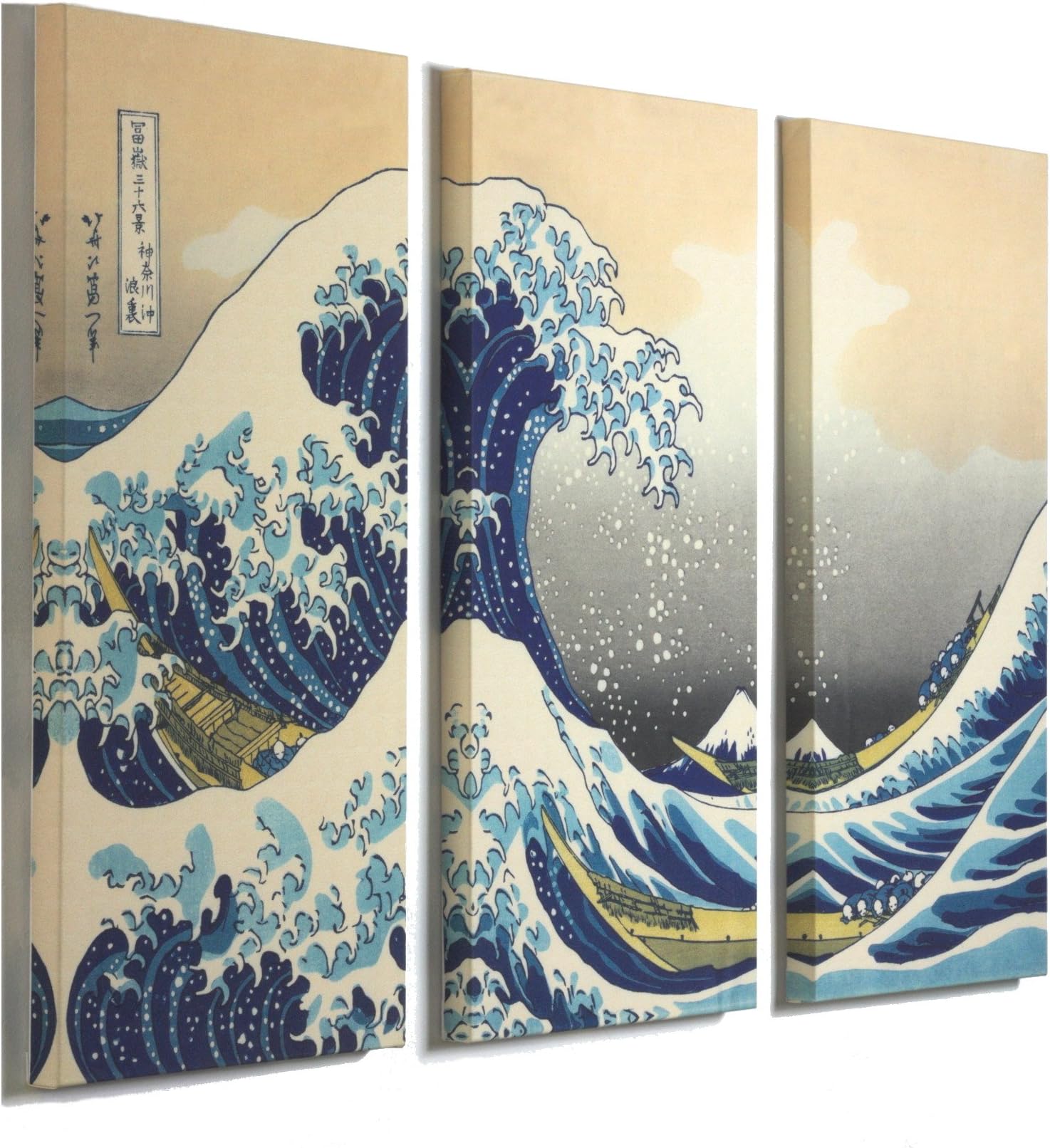 3 Panel Canvas Print Wall Art - The Great Wave Off Kanagawa by Katsushika Hokusai - Giclee Print Stretched Canvas 48"x33"