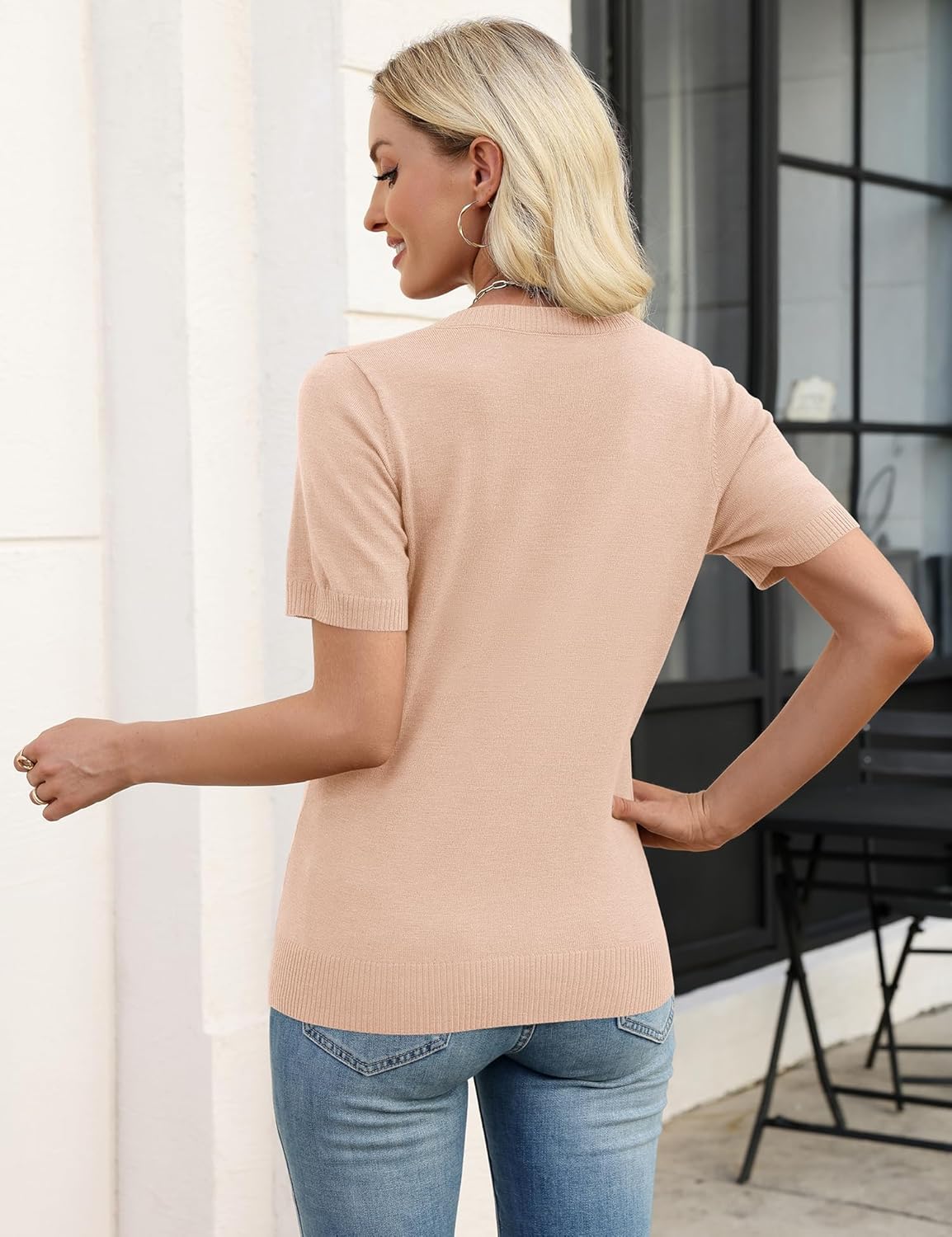 LOMON Womens Short Sleeve Sweater Spring Square Neck Knit Tops Summer Fahshion Business Casual Tops - Image 7