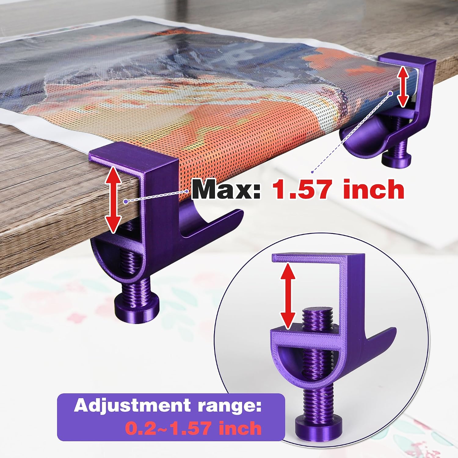 Diamond Painting Canvas Roll Holder,Adjustable Diamond Painting Canvas Table Clamp for Diamond Painting,Accessories and Tools for DIY Diamond-Painters,2 Pack(Purple)