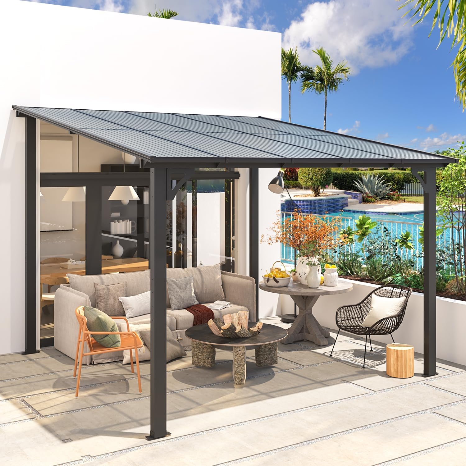 AECOJOY 10x10 Wall Mounted Gazebo - Heavy-Duty Outdoor Patio Pergola with UV Protection & Waterproof Roof for Deck, Porch, Backyard