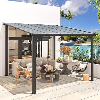 AECOJOY 10x10 Wall Mounted Gazebo - Heavy-Duty Outdoor Patio Pergola with UV Protection & Waterproof Roof for Deck, Porch, Backyard